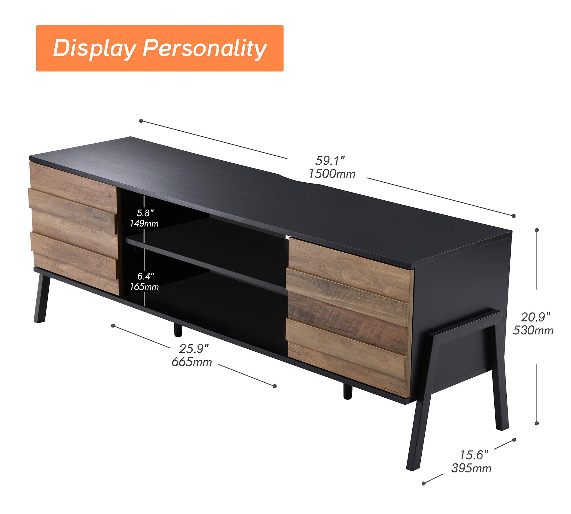 WAMPAT Modern TV Stand for 65 inch TV - Mid Century Wood TV Console Entertainment Center with 6 Storage Cabinets - Media Console for Living Room & Bedroom (60'', Black/Brown) - Perfect for Home Theater Setup & Living Room Organization