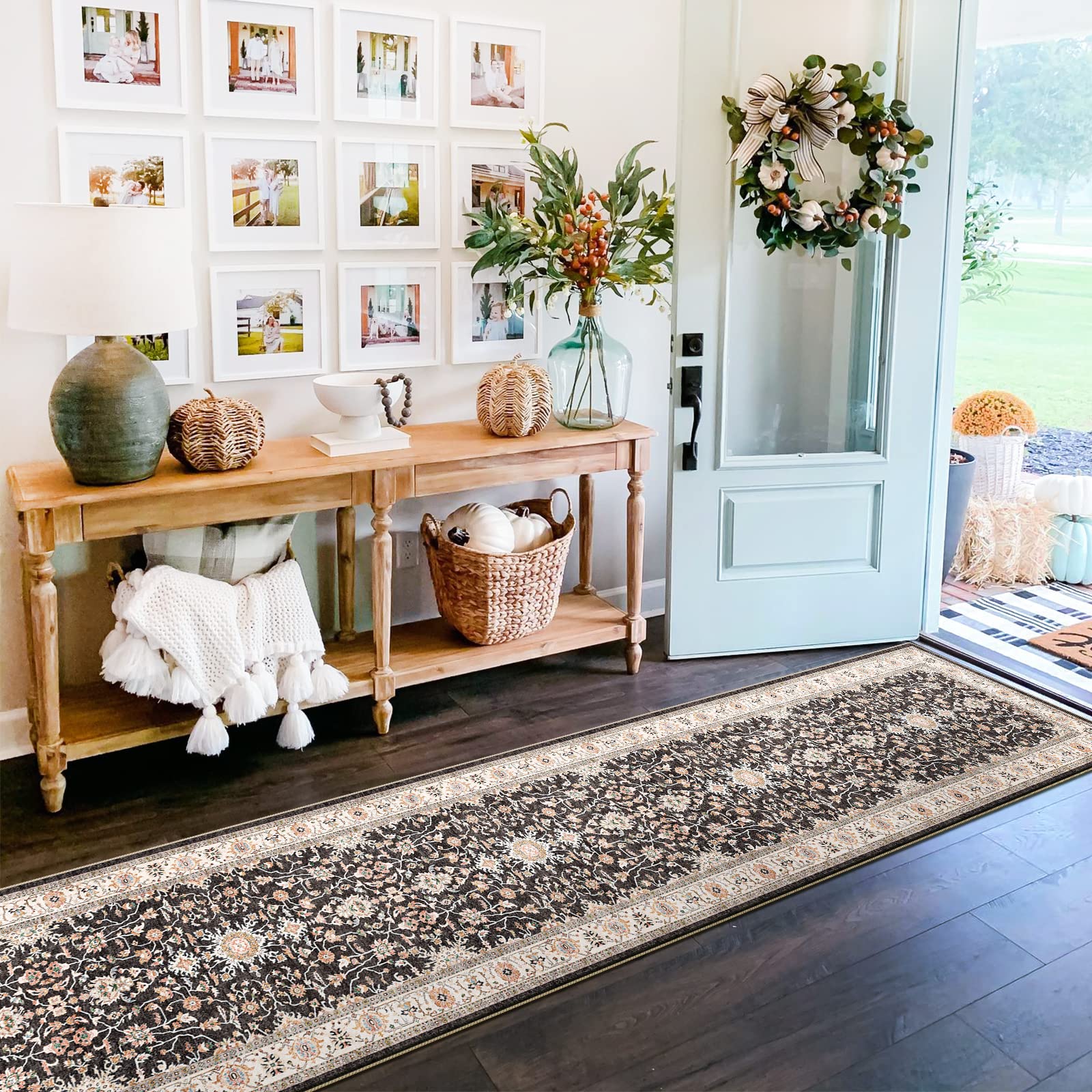 Non-Slip Washable Runner Rug 2x12 Feet - Waterproof Hallway Carpet for Kitchen, Living Room, Bedroom & Bathroom - Durable Anti-Skid Floor Mat for High Traffic Areas (Black, 2X12) - Perfect for Entryways, Stairs and Home Decor