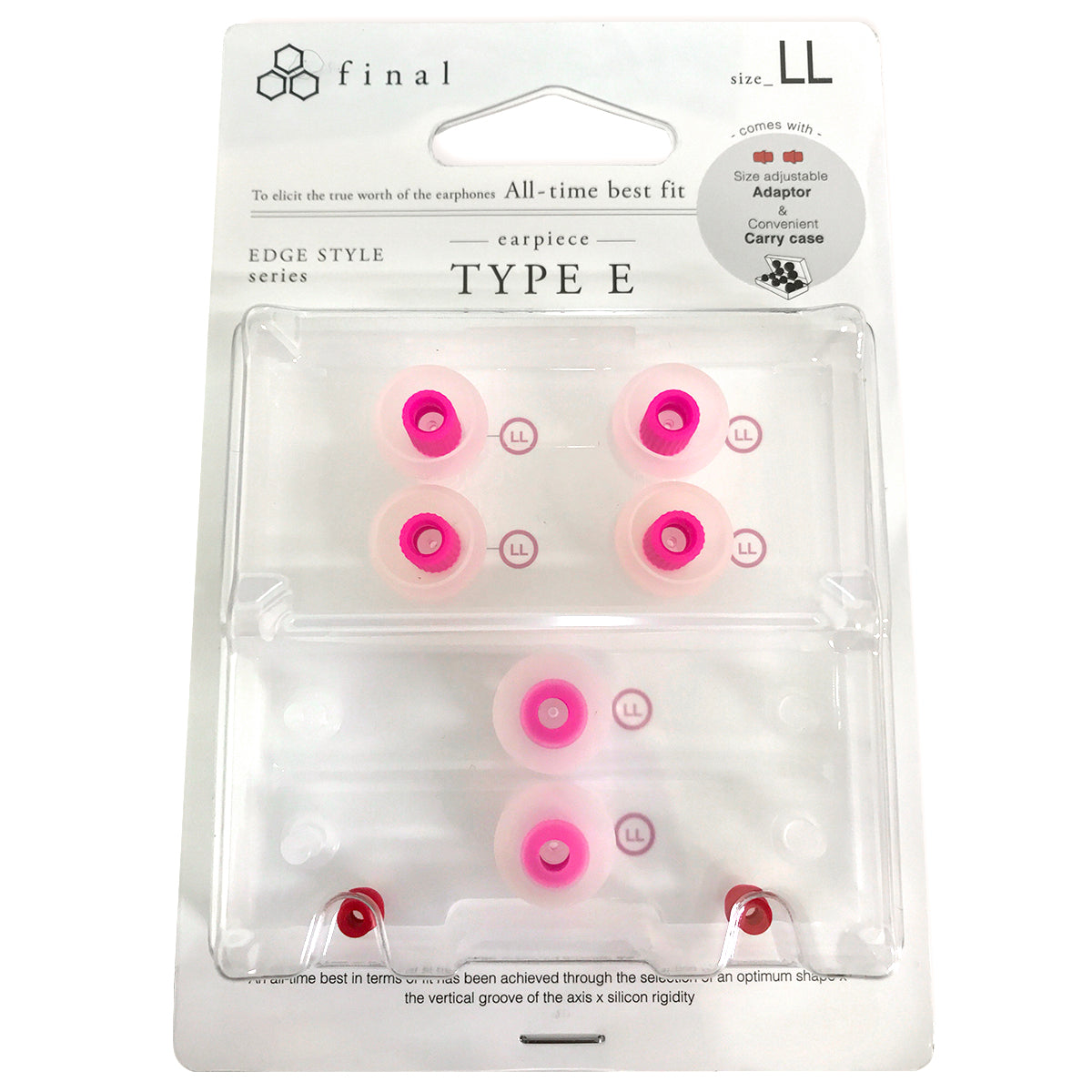 Final Audio Clear/Red Silicone Type E Earbud Tips Kit with Case & Nozzle Adapter - Perfect for Wireless Earbuds, Noise Isolation & Comfortable Fit