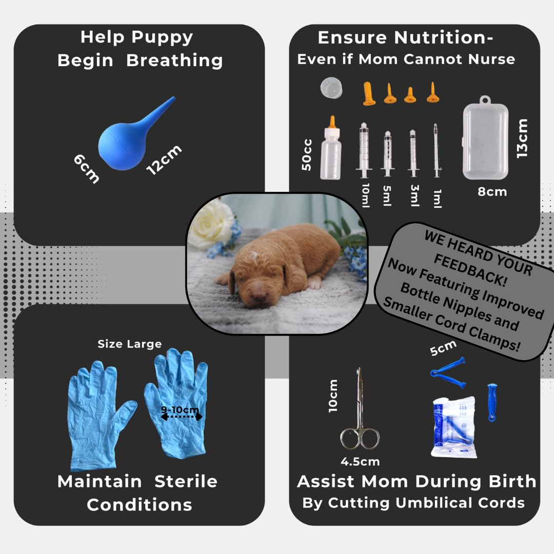 SheffieldSSShop 64-Piece Puppy Whelping Kit - Essential Dog Birthing Supplies for Newborn Puppies, Nursing Bottles, Puppy Collars | Perfect for Breeders & Dog Litters | Home Veterinary Use & Emergency Puppy Delivery