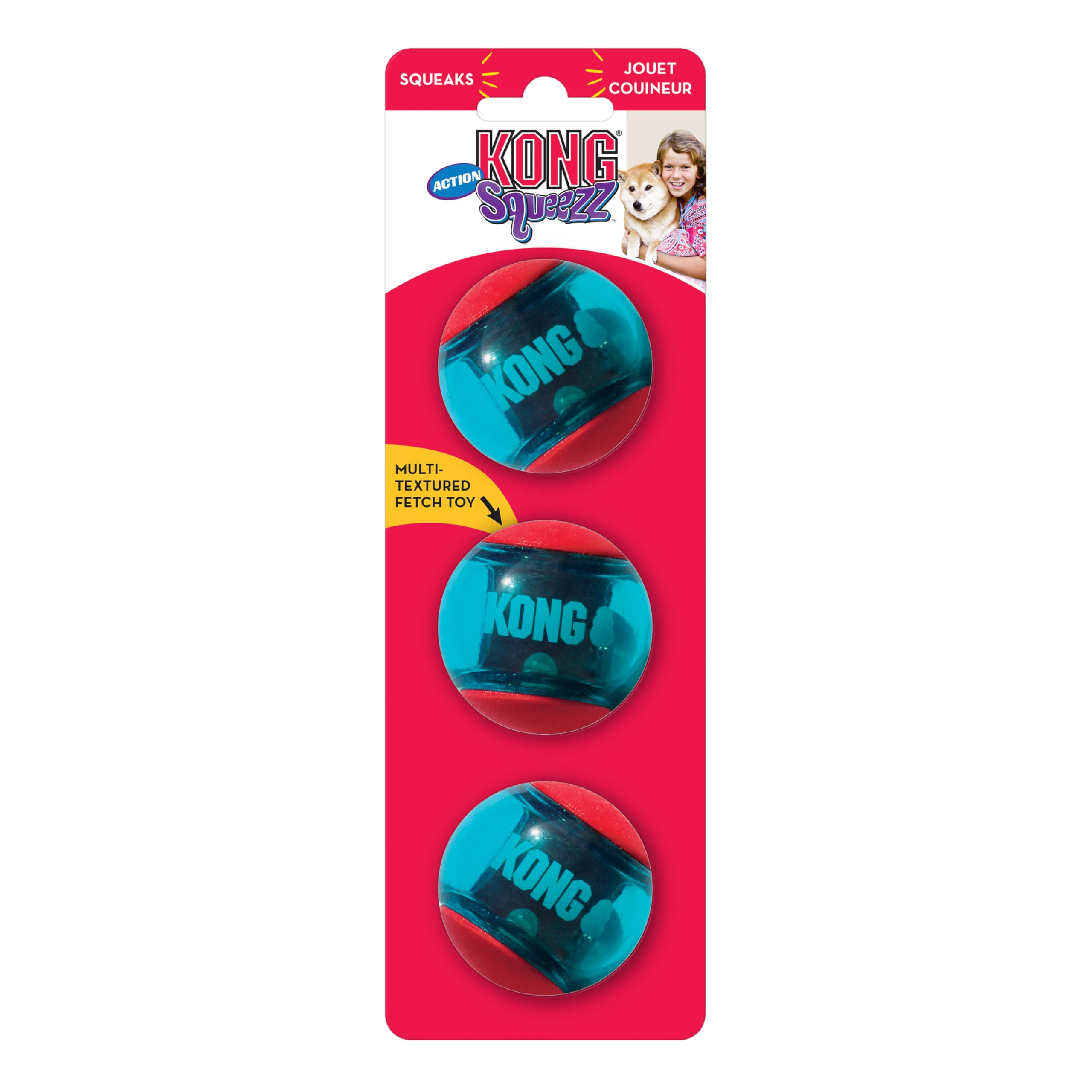 KONG Squeezz Action Dog Toy - Small, Red - Interactive Chew Toy for Puppies & Small Dogs - Perfect for Playtime & Training