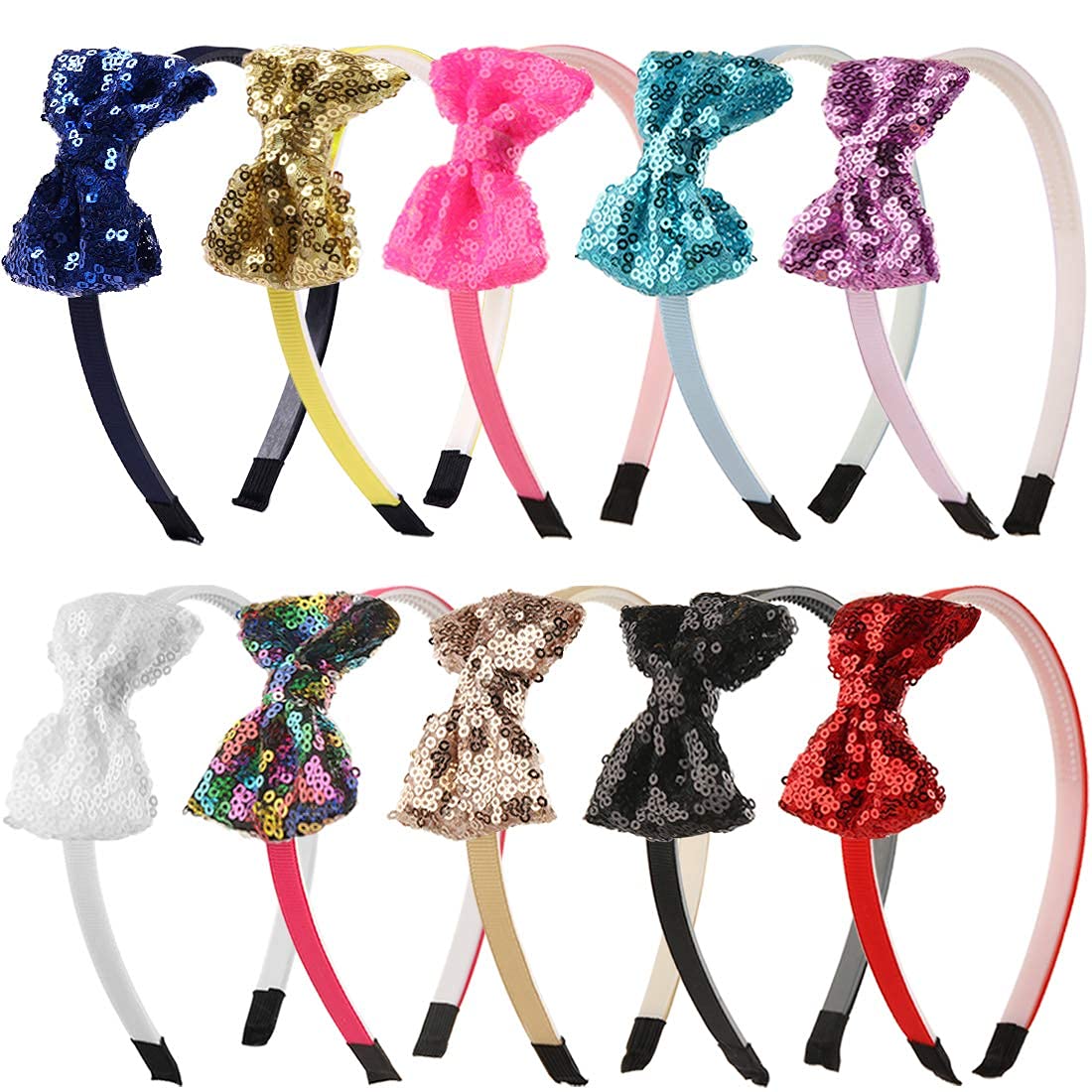 Shiny Sequins Glitter Bow Hair Band for Baby Girls, Kids, Teens & Toddlers - Pack of 6 Colorful Hair Accessories (Perfect for Birthday Parties, Holidays & Special Occasions)