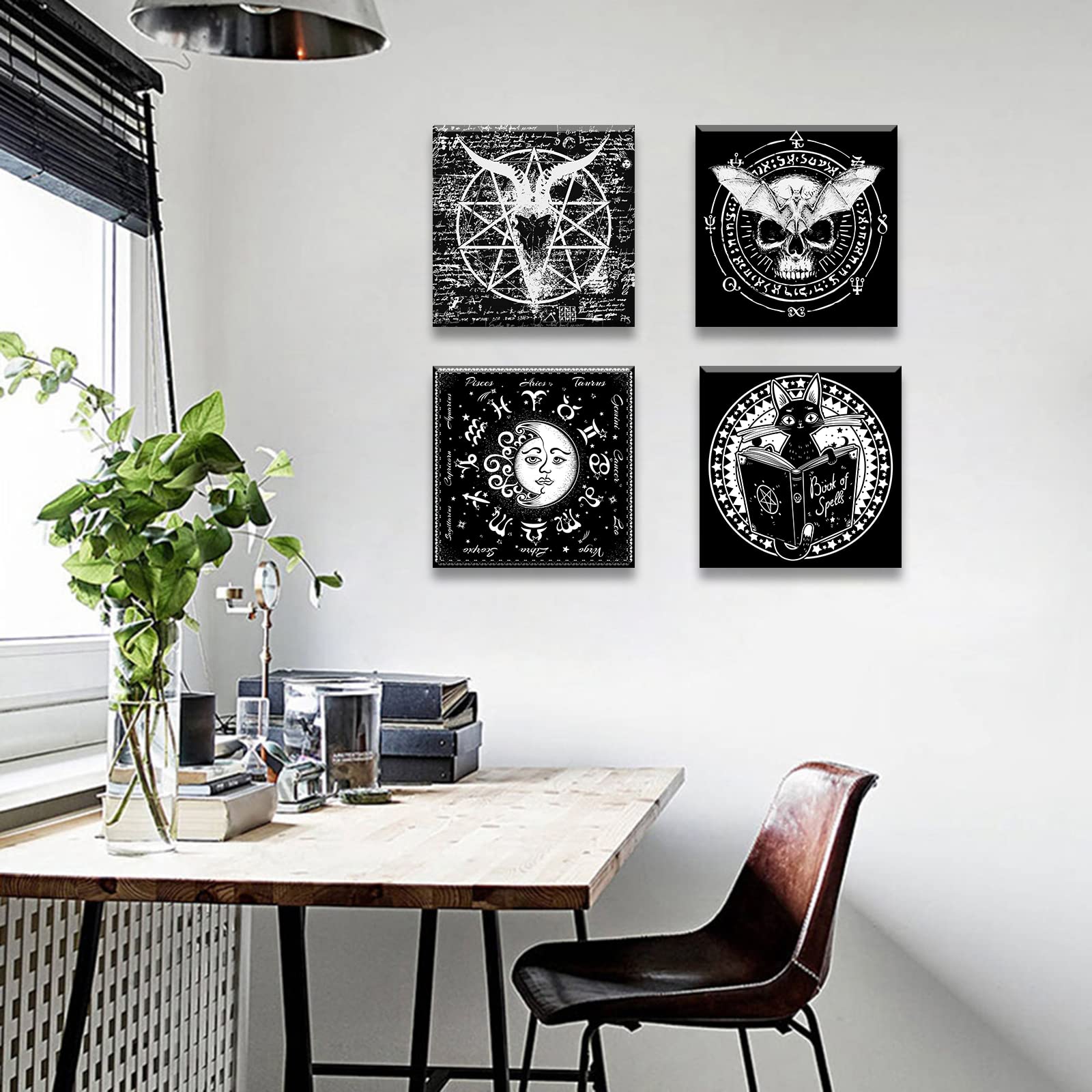 JiazuGo Jesus Art Wall Decor - Gothic Wall Art, Black Tarot Astrology Witch Canvas Prints - 4 Piece Dark Academia Emo Decor Set for Bedroom & Bathroom - Perfect for Occult Aesthetic Home Decor