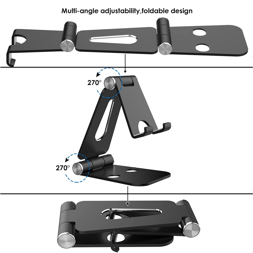 Simpeak Universal Phone Stand Holder - Compact Aluminum Desk Dock for iPhone, Samsung & Smartphones - Black | Perfect for Home, Office & Travel Use