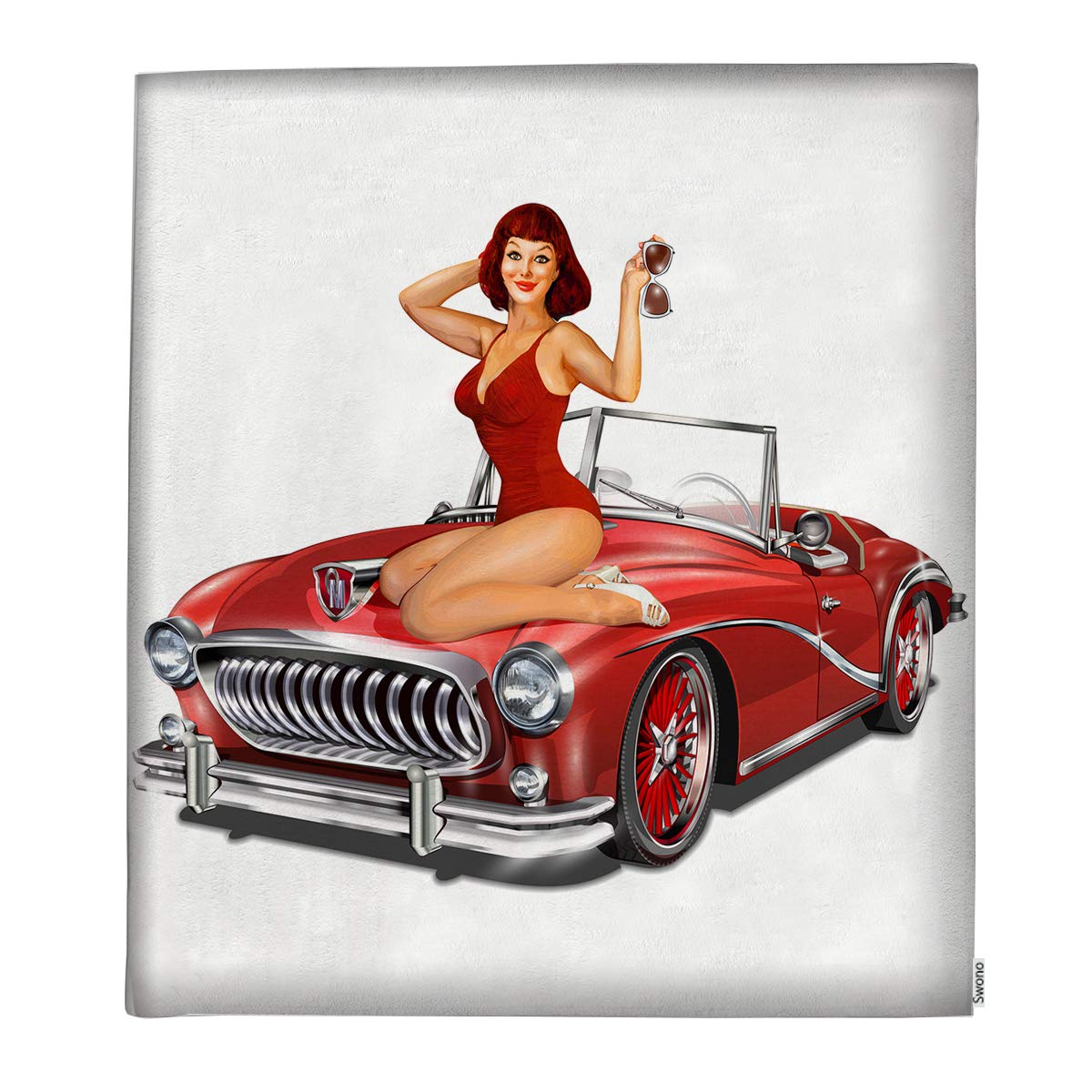 Swono Pin-Up Girl & Retro Car Throw Blanket - Soft Warm 60