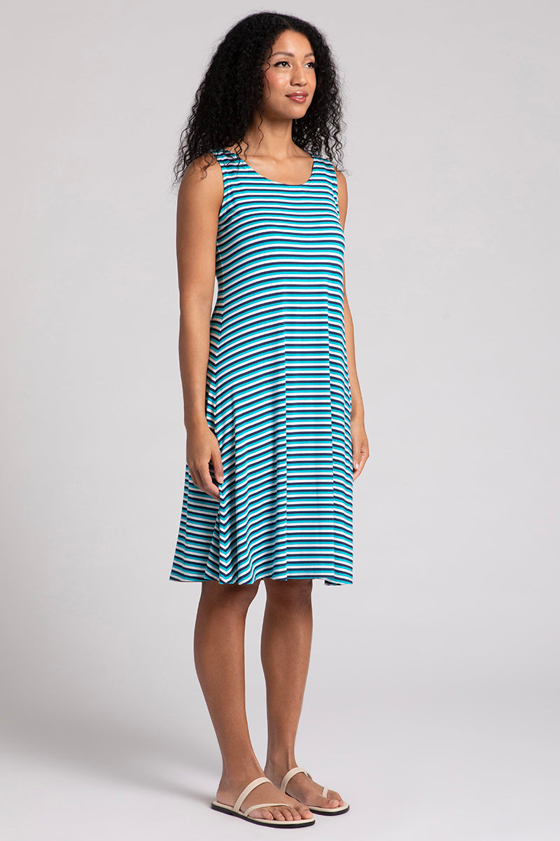 Women's Bamboo Tank Dress Short Sleeve | Blue Multi Color | Summer Casual Wear, Beach Cover Up, Lounge Outfit