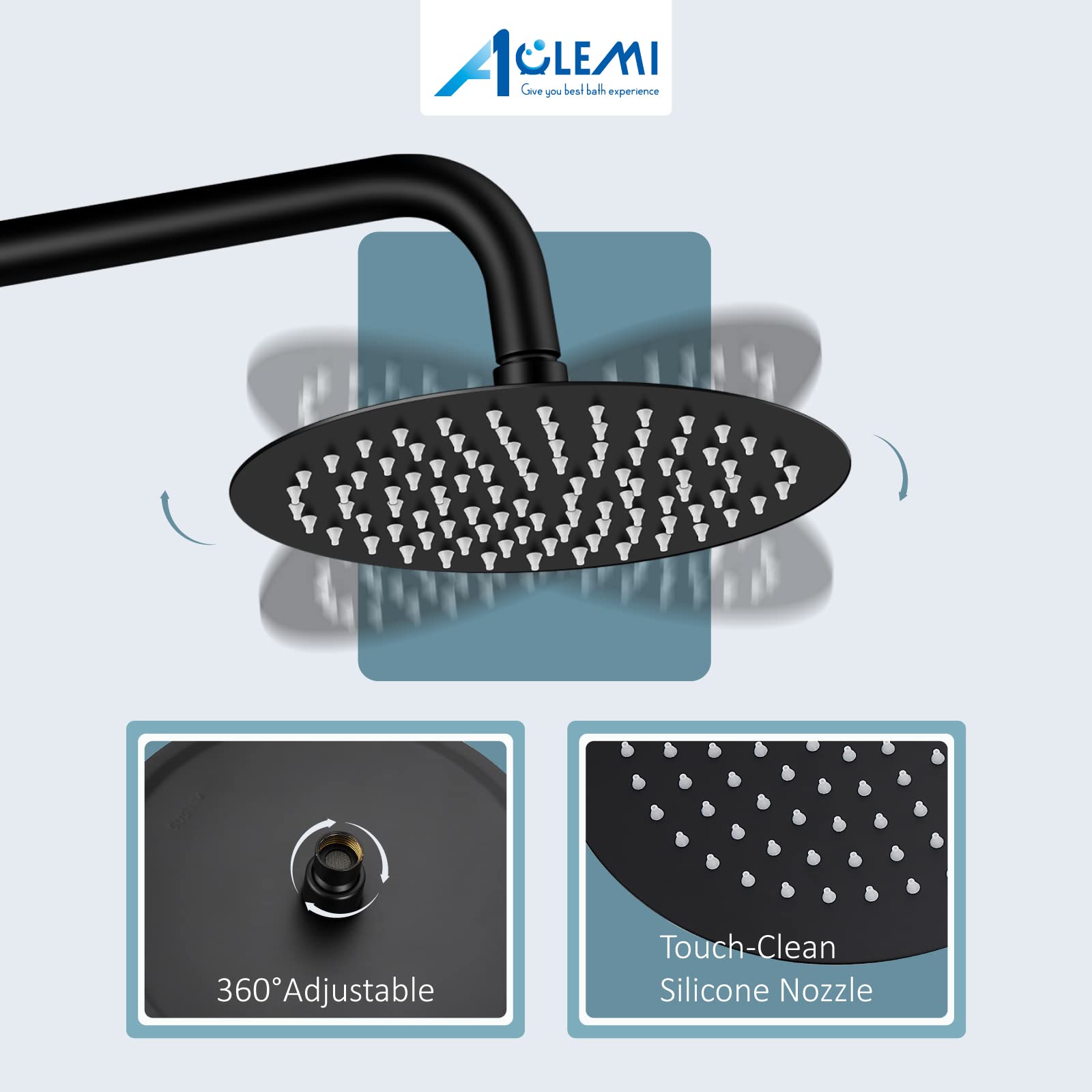 Aolemi Matte Black Outdoor Shower Faucet - SUS304 Stainless Steel 8 Inch Rainfall Shower Head System with Handheld Shower & Tub Spout Set for Bathroom, Poolside, and Garden Use