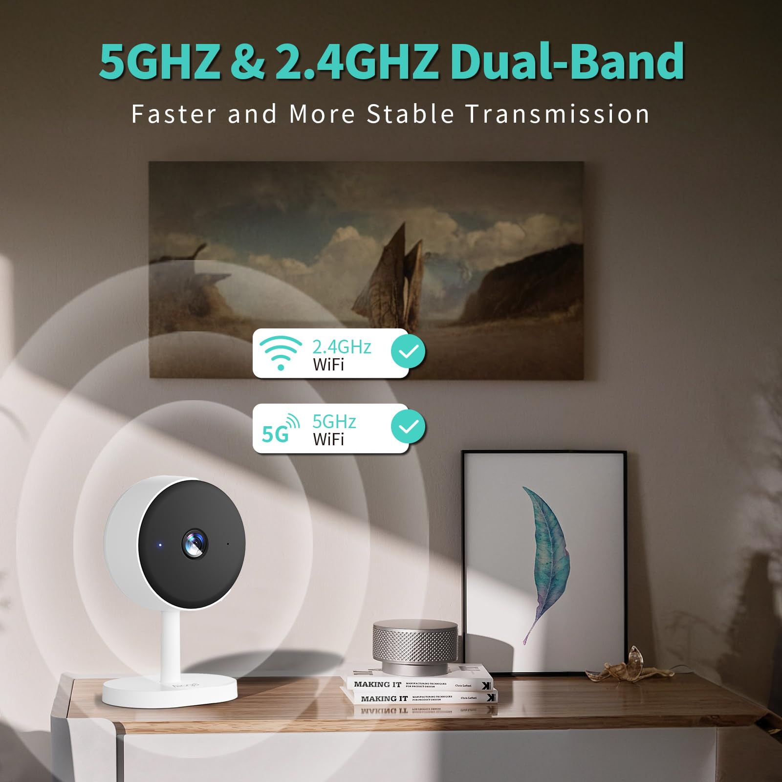2K Indoor Security Camera with AI Motion Detection & Night Vision - Baby & Pet Monitor for Home Security