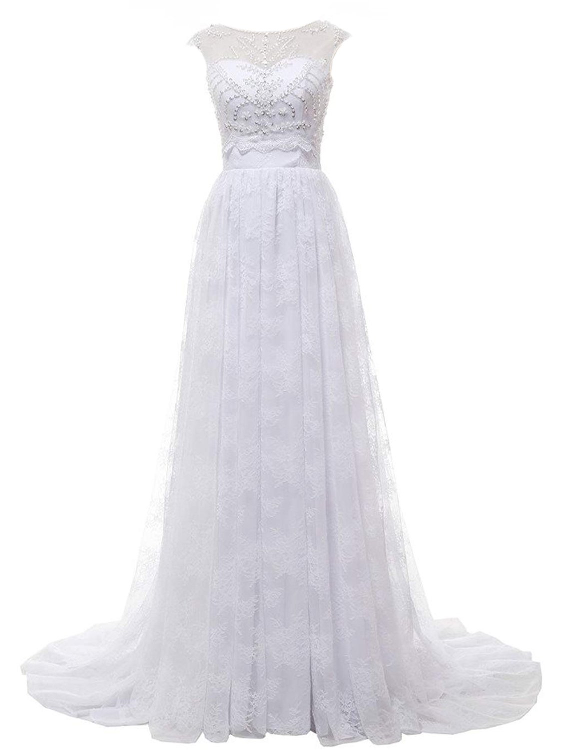 SOLOVEDRESS Women's 2 Piece Beaded Lace Beach Wedding Dress Prom Evening Gown Set - Perfect for Beach Weddings, Prom Nights & Formal Events