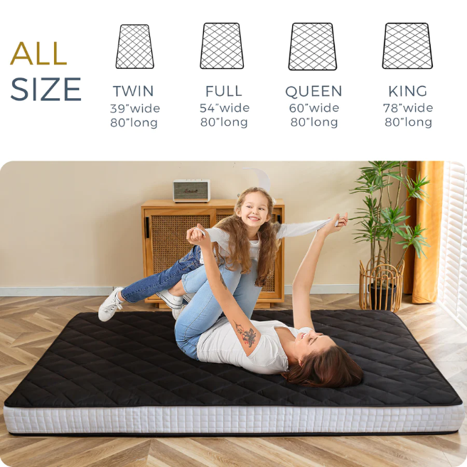 MAXYOYO Extra Thick Foldable Japanese Floor Mattress - Black | Comfortable Futon for Guest Bed, Camping & Small Space Living