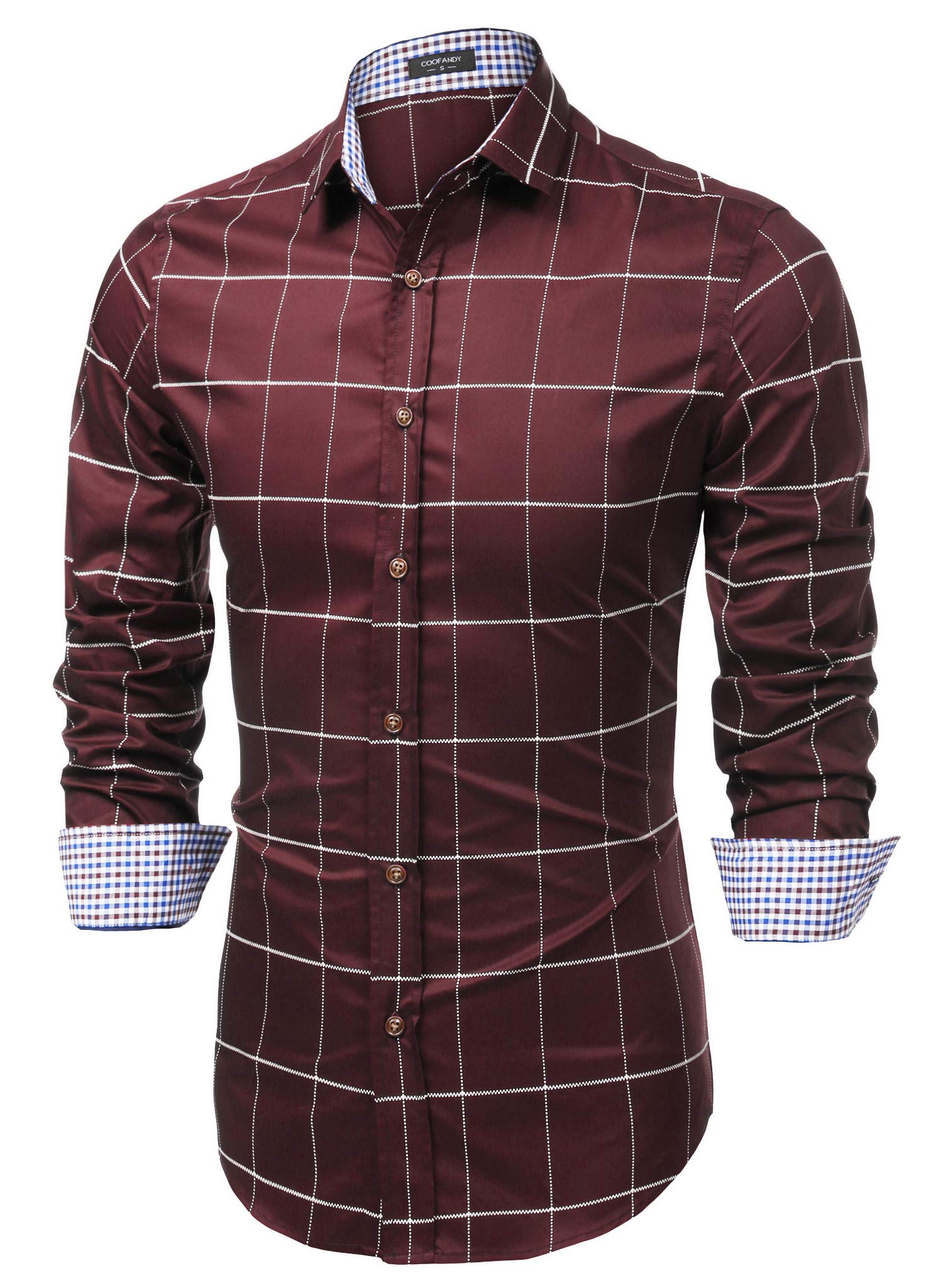 Coofandy Men's Plaid Long Sleeve Button Down Shirt - Casual Slim Fit Dress Shirt for Work, Office & Date Night | Stylish Comfort for Business Casual & Everyday Wear