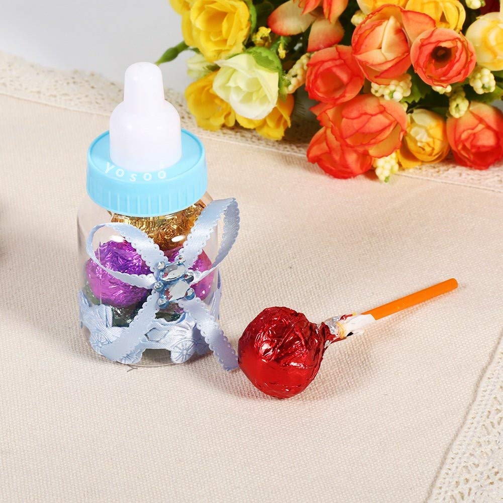 50pcs Mini Fillable Candy Bottles - 3.5 Inch Cute Feeding Bottle Shape Candy Boxes for Birthday, Baby Shower & Christening Party Decorations (Blue) - Perfect for Wedding Favors, Baby Showers & Gift Packaging