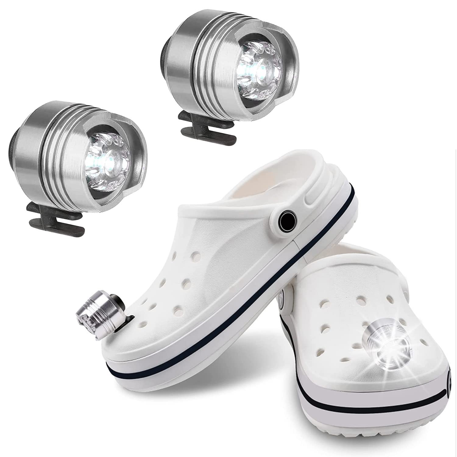 LED Headlights for Crocs - 2 Pack Shoe Lights Attachment for Crocs Clogs | Waterproof Camping Accessories, Dog Walking Light, Night Hiking & Trail Running Gear (White) - Perfect for Outdoor Adventures, Evening Jogging and Nighttime Safety