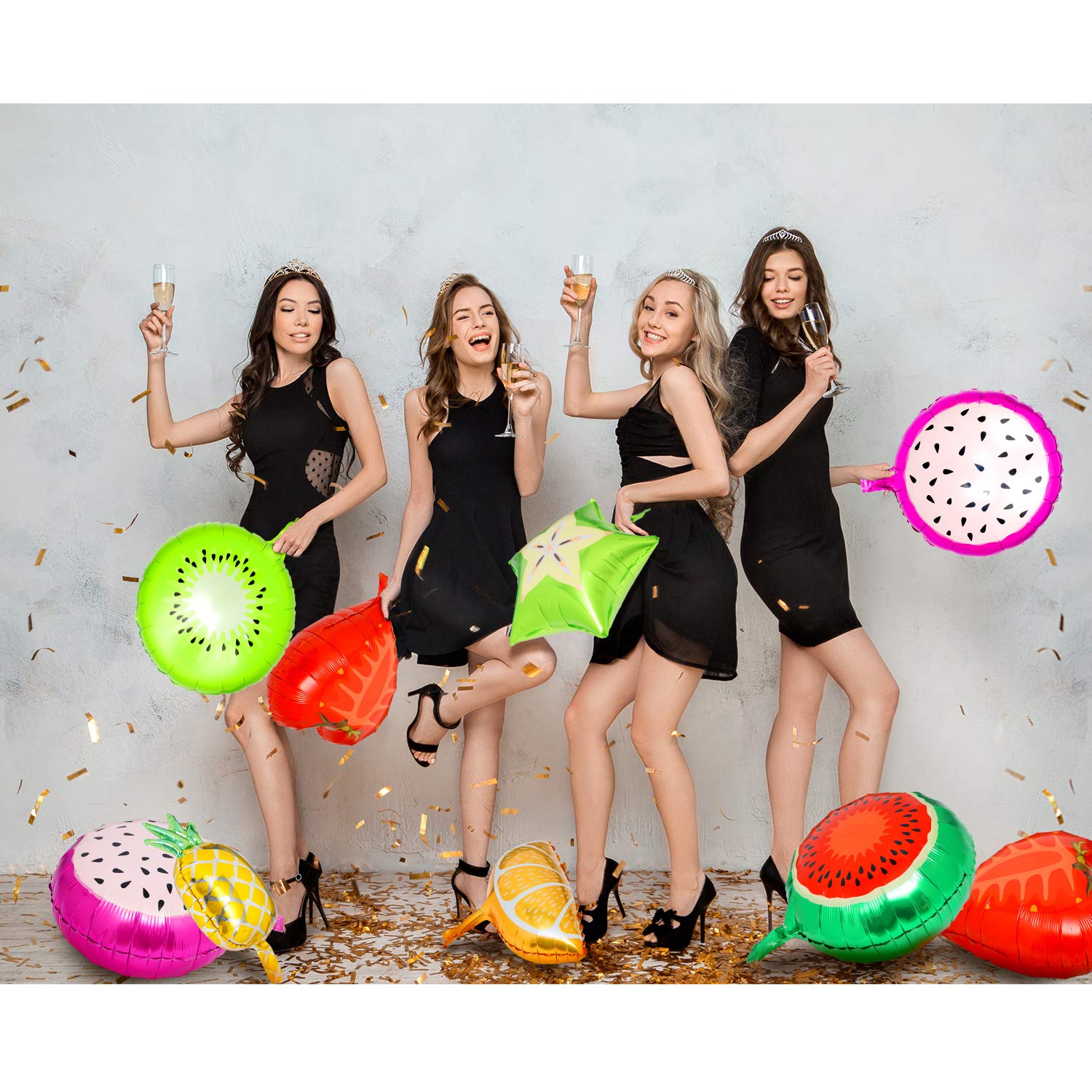 30-Piece Hsei Fruit Balloons - Tutti Frutti Aluminum Foil Balloons for Tropical Birthday Party Decorations (2 Sizes) - Perfect for Baby Showers, Summer Parties & Fruit-Themed Events