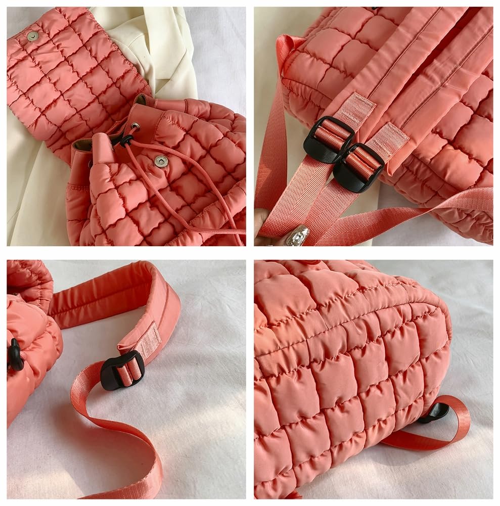 Quilted Backpack for Women - Lightweight Puffer Drawstring Hiking Backpack with Padding, Water-Resistant Travel Backpack for College, Gym & Outdoor Adventures | Perfect for School, Commuting & Weekend Getaways