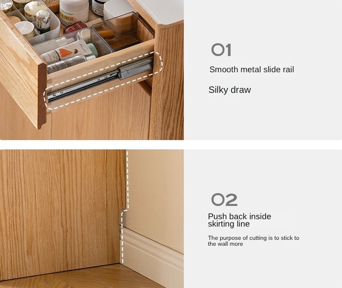 Solid Oak Wood Shoe Storage Cabinet - Modern Nordic Style with Rock Slab Design - Perfect for Entryway, Bedroom, or Closet Organization