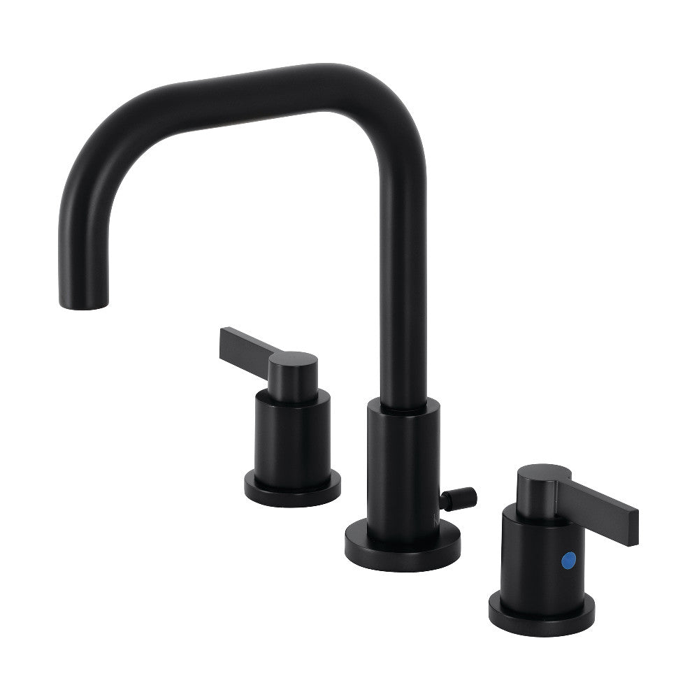 Kingston Brass FSC8938NDL NuvoFusion 8-Inch Widespread Bathroom Faucet with Pop-Up Drain - Modern Matte Black Finish for Vanity Sinks, Perfect for Master Bathrooms and Powder Rooms