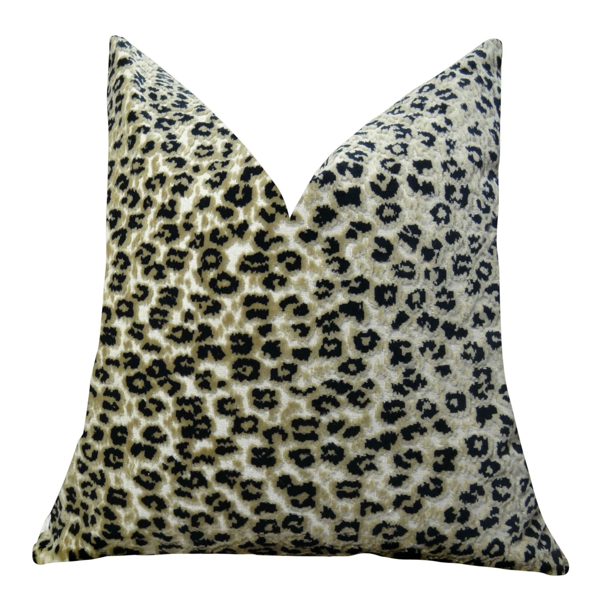 Thomas Collection Cheetah Pillow - Black Taupe Cream Velvet Cheetah Throw Pillow - Soft Luxury Accent Pillow for Sofa, Bed & Home Decor - Made in USA (11020) - Perfect for Living Room, Bedroom & Nursery Decor