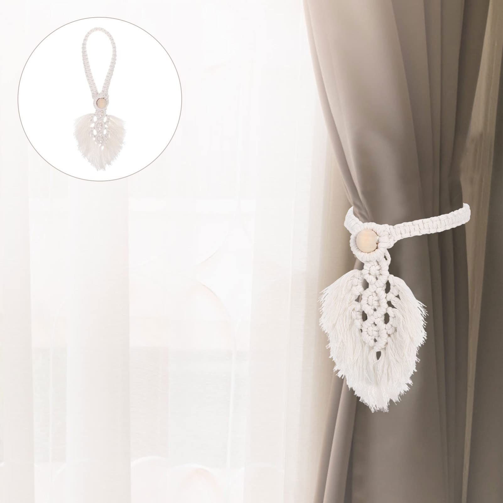 4pcs Bohemian Cotton Curtain Tiebacks for Outdoor & Indoor Use - Macrame Drapery Holdbacks, Window Shade Fasteners - Perfect for Living Room, Bedroom, Patio Decor