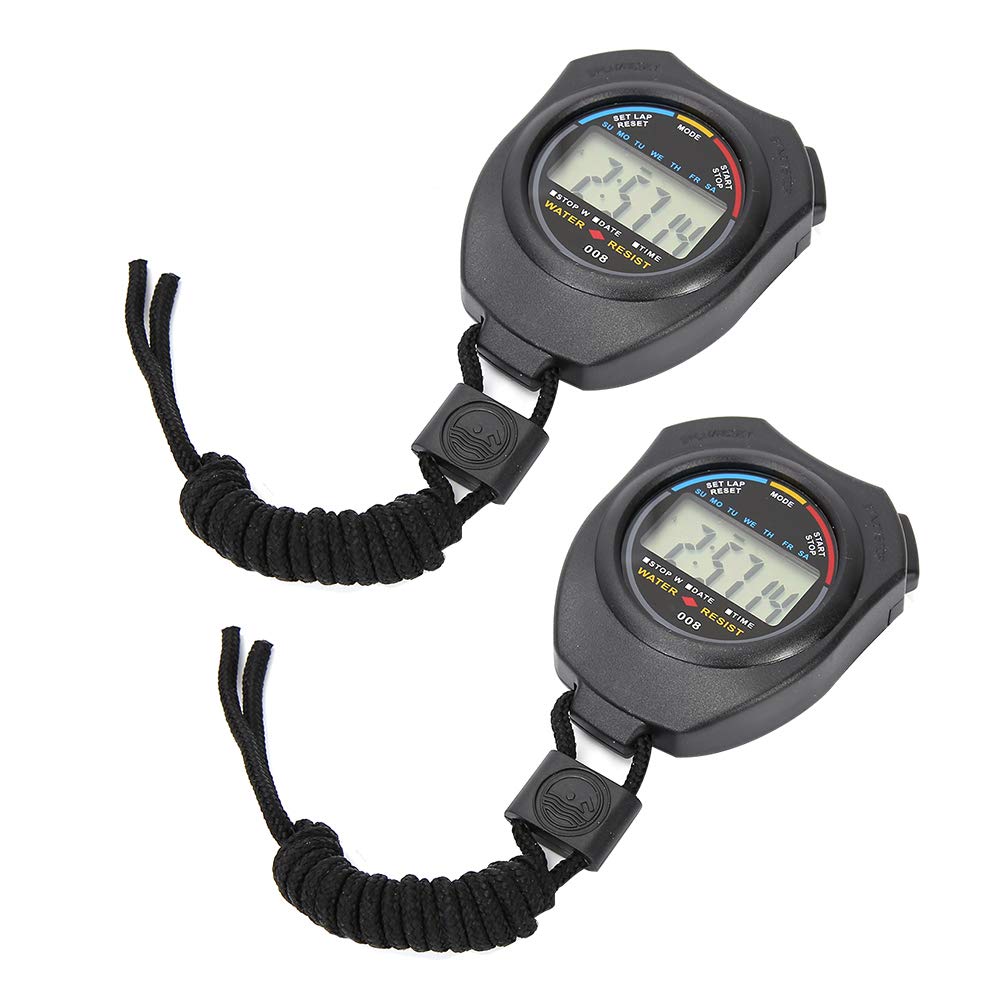 2PCS Multifunctional Digital Stopwatch with Timer, Calendar Display & 12/24 Hour Mode - Waterproof Sports Stopwatch for Running, Racing, Swimming, Workouts & Training