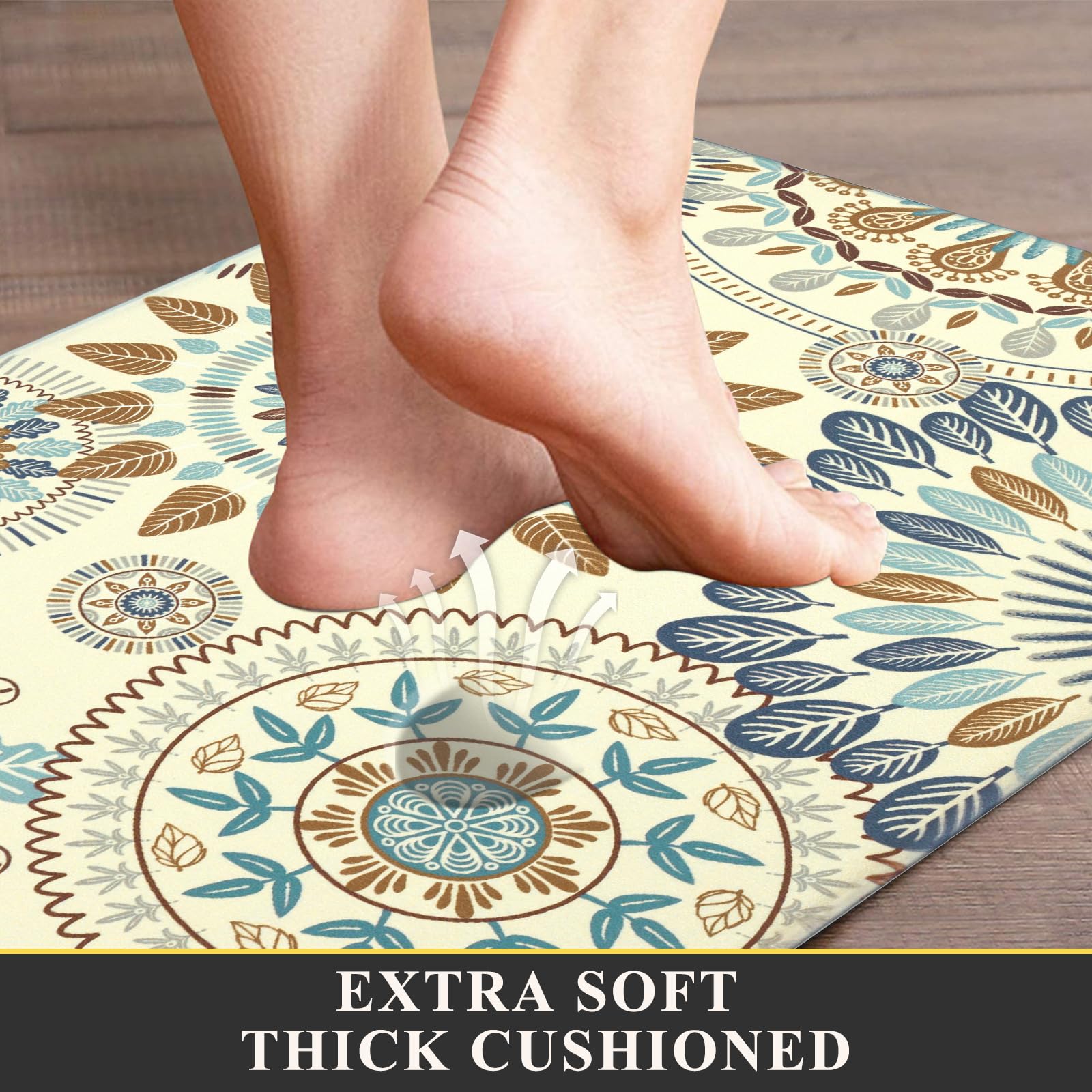 Boho Kitchen Rugs Set of 2 - Non-Slip Anti Fatigue Mats for Hard Floors, Waterproof Cushioned Standing Mats for Comfort - Perfect for Kitchens, Laundry Rooms & High-Traffic Areas
