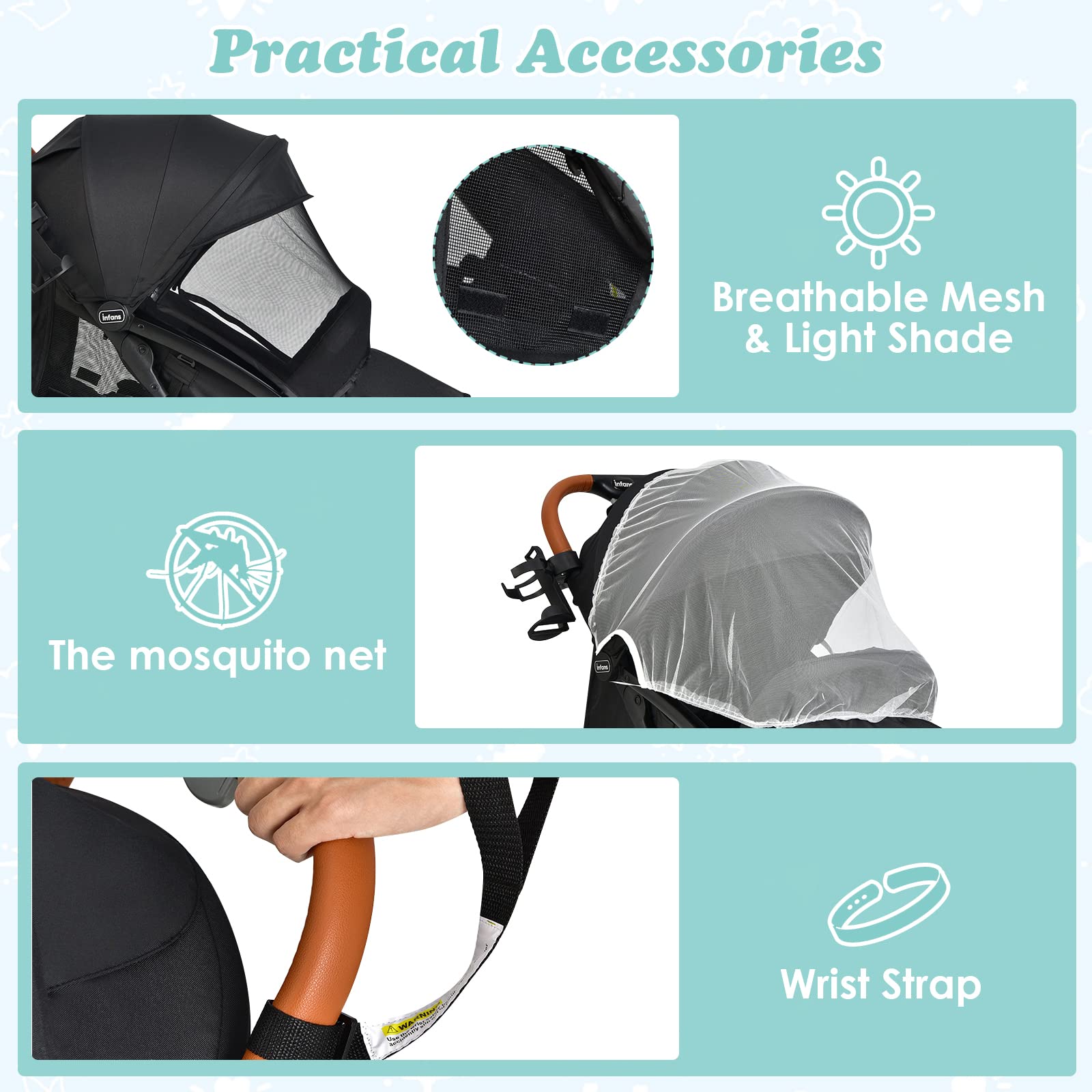 INFANS Lightweight Baby Stroller - Compact Travel Stroller with One-Hand Fold, Cup Holder, 5-Point Safety Harness & Adjustable Canopy for Infants 0-36 Months | Perfect for Airplane Travel, Shopping & Daily Walks
