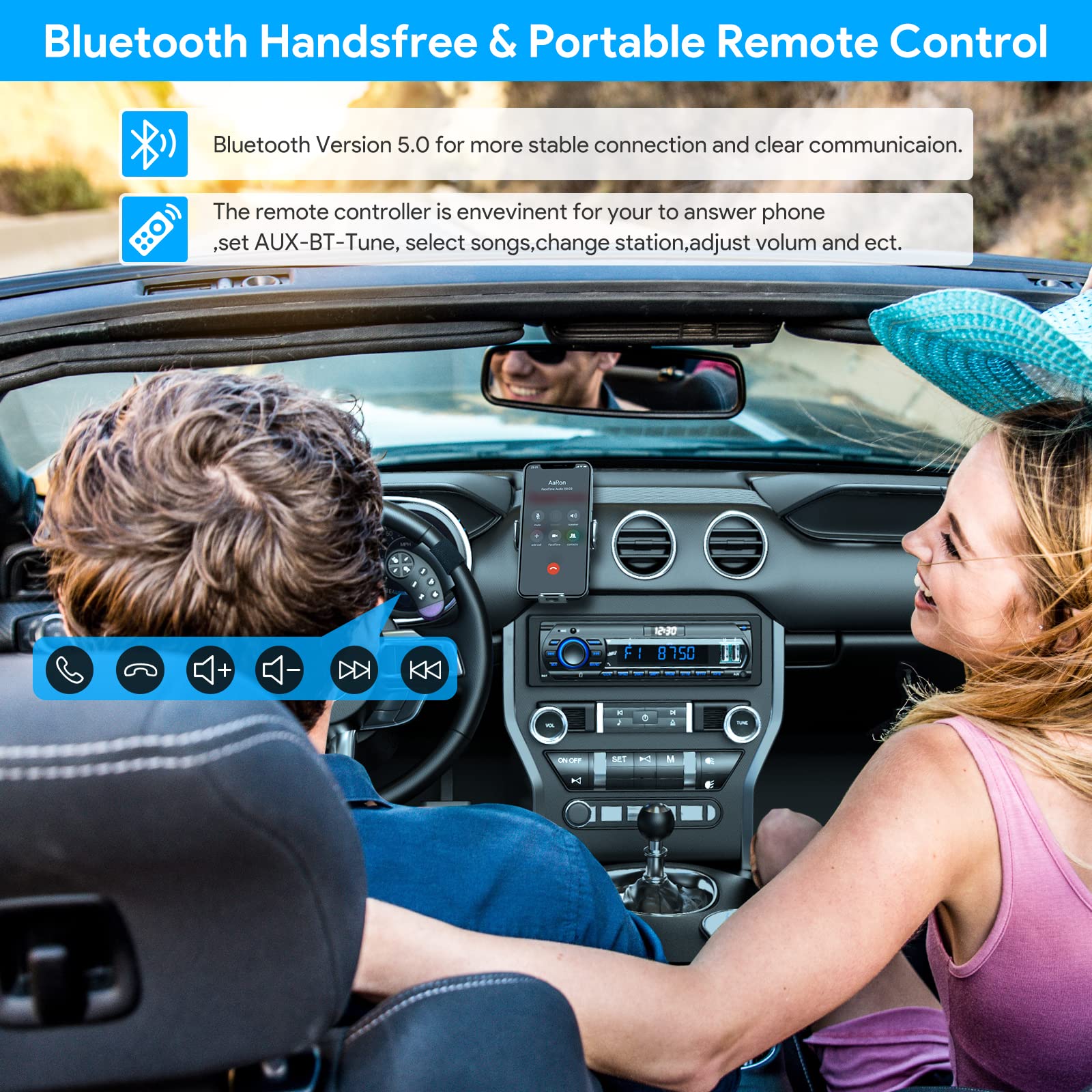 RDS Car Stereo Bluetooth 5.0 Receiver - 9-24V Universal Car Radio with Hands-Free Calling, FM/AM Radio, 4x65W Output, LCD Display & 7-Color LED Lighting - MP3 Player Supports USB/AUX/SD - Perfect for Road Trips & Daily Commuting