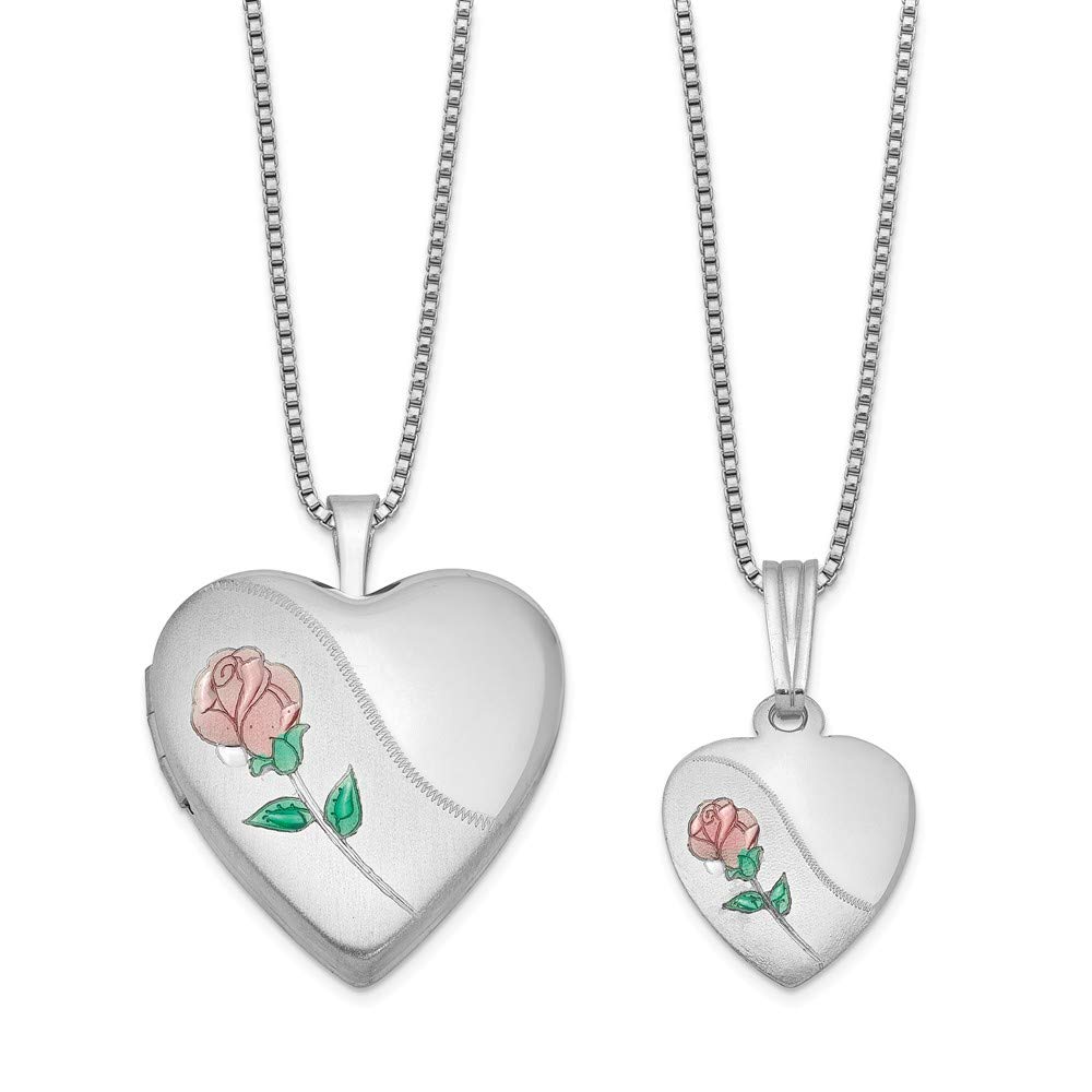 FJC Finejewelers Rhodium-Plated Polished & Satin Rose Heart Locket Pendant Necklace with 18