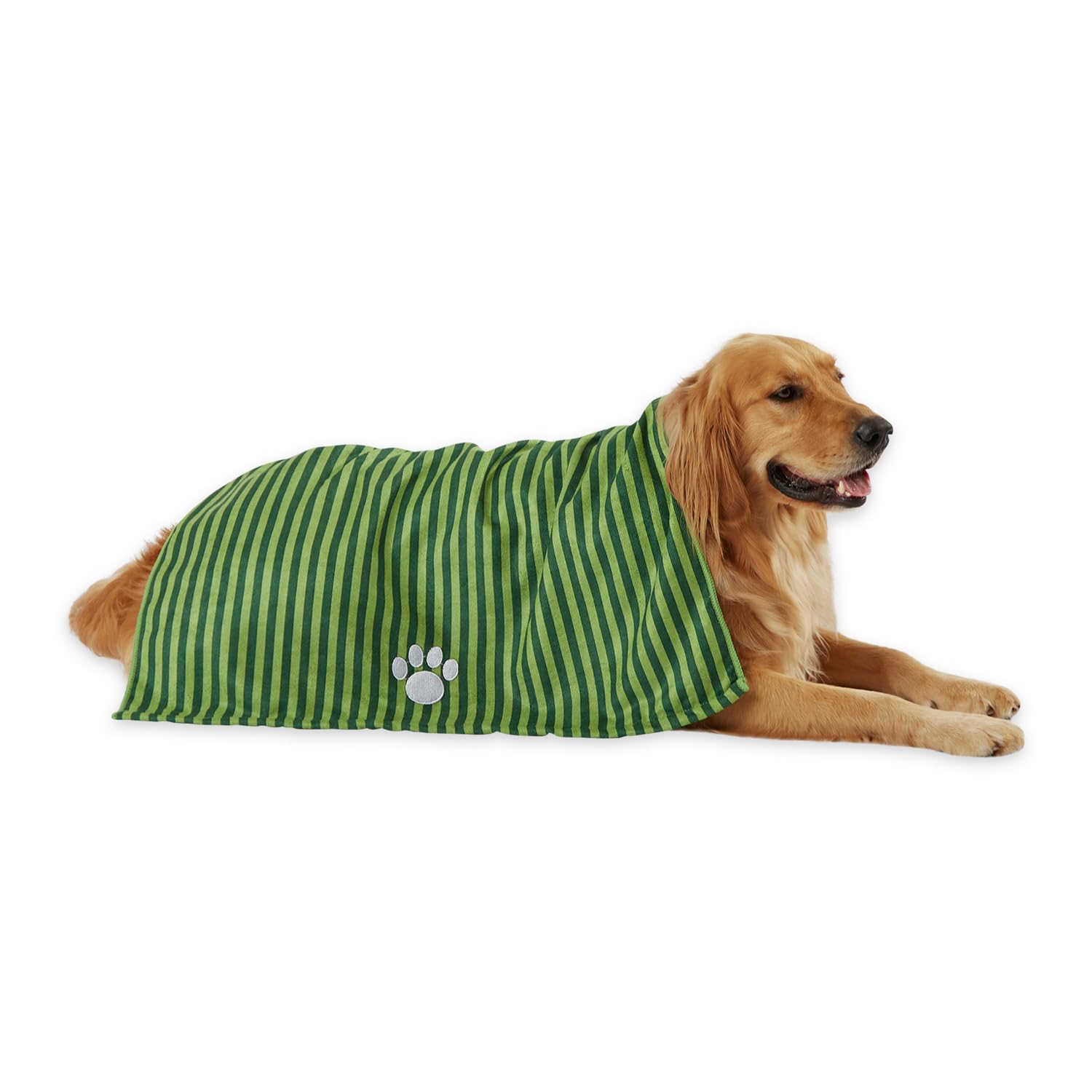 Super Absorbent Microfiber Pet Grooming Towel - X-Large 41x23.5 Inches, Quick Dry Dog Cat Bath Towel, Striped Hunter Green - Perfect for Bath Time, Grooming & Post-Swim Drying