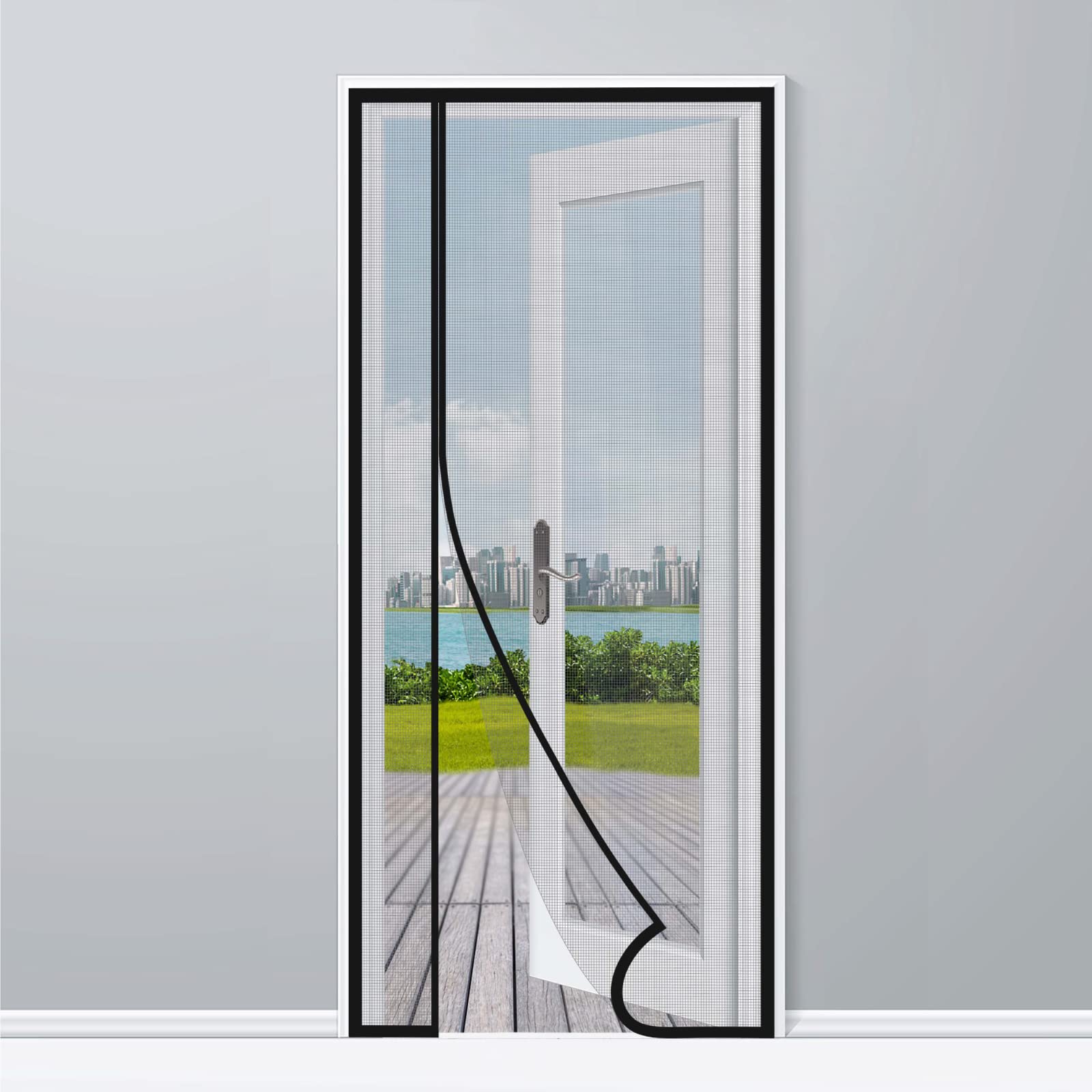 HOMWMPA Magnetic Screen Door 36 x 96 Inch - Reversible Left/Right Opening, Durable Fiberglass Mesh with Strong Magnets, Full Frame Hook & Loop (Grey) - Perfect for Patio, Deck, and Backyard Bug Protection