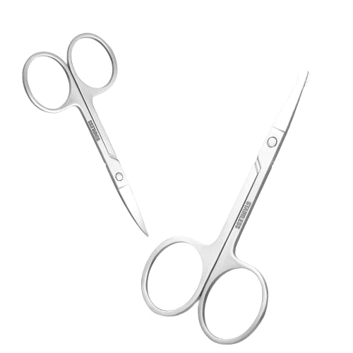 HARU MALL® Professional Stainless Steel Facial Hair & Eyelash Scissors - Precision Beard Trimming & Grooming Kit with Safety Rounded Tips - Perfect for Eyebrow Shaping, Mustache Care & Makeup Application