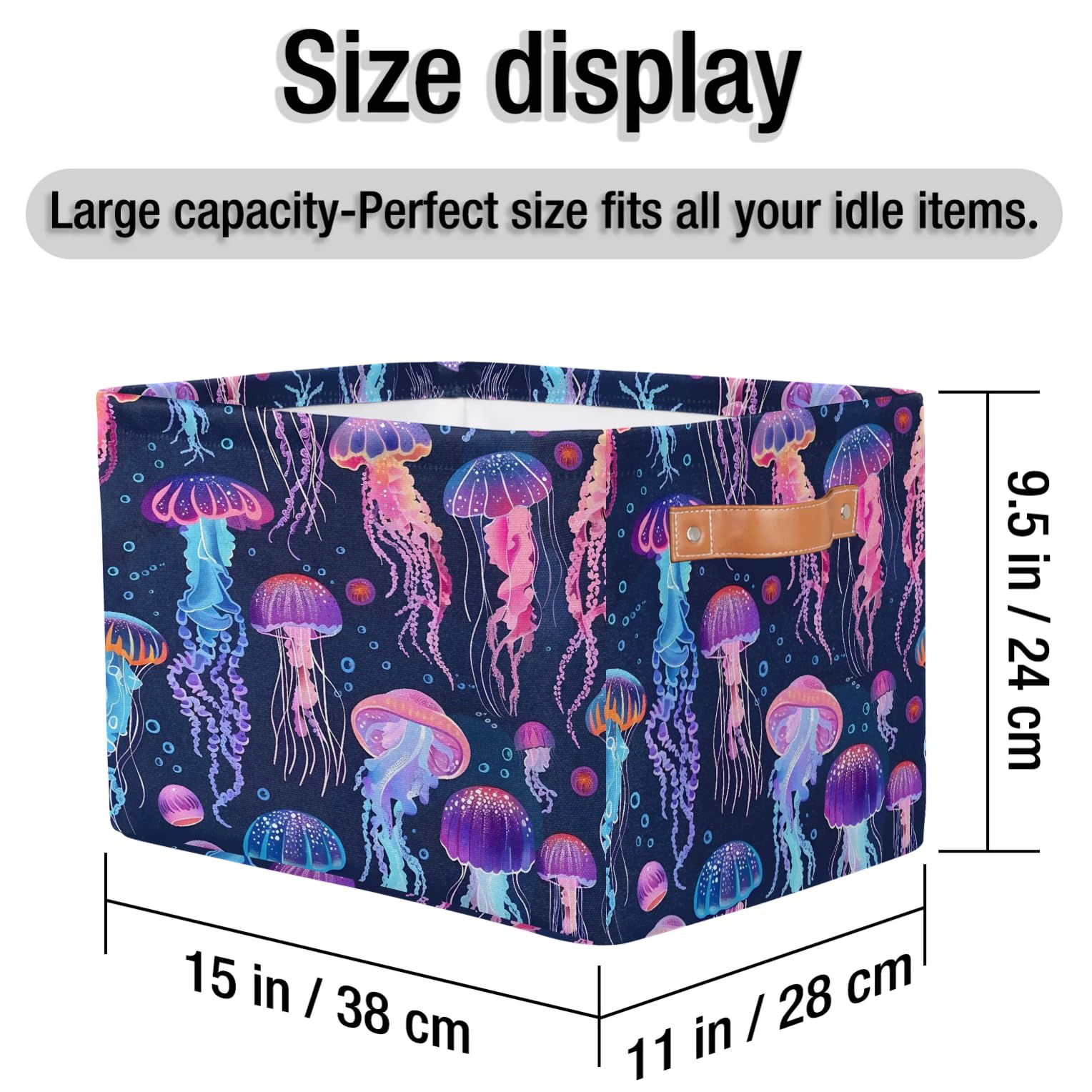 Large Purple Jellyfish Storage Baskets - 2 Pack Fabric Closet Organizers with Handles, Collapsible Decorative Bins for Shelves | Perfect for Home Organization, Clothes & Toy Storage in Bedroom, Nursery or Playroom