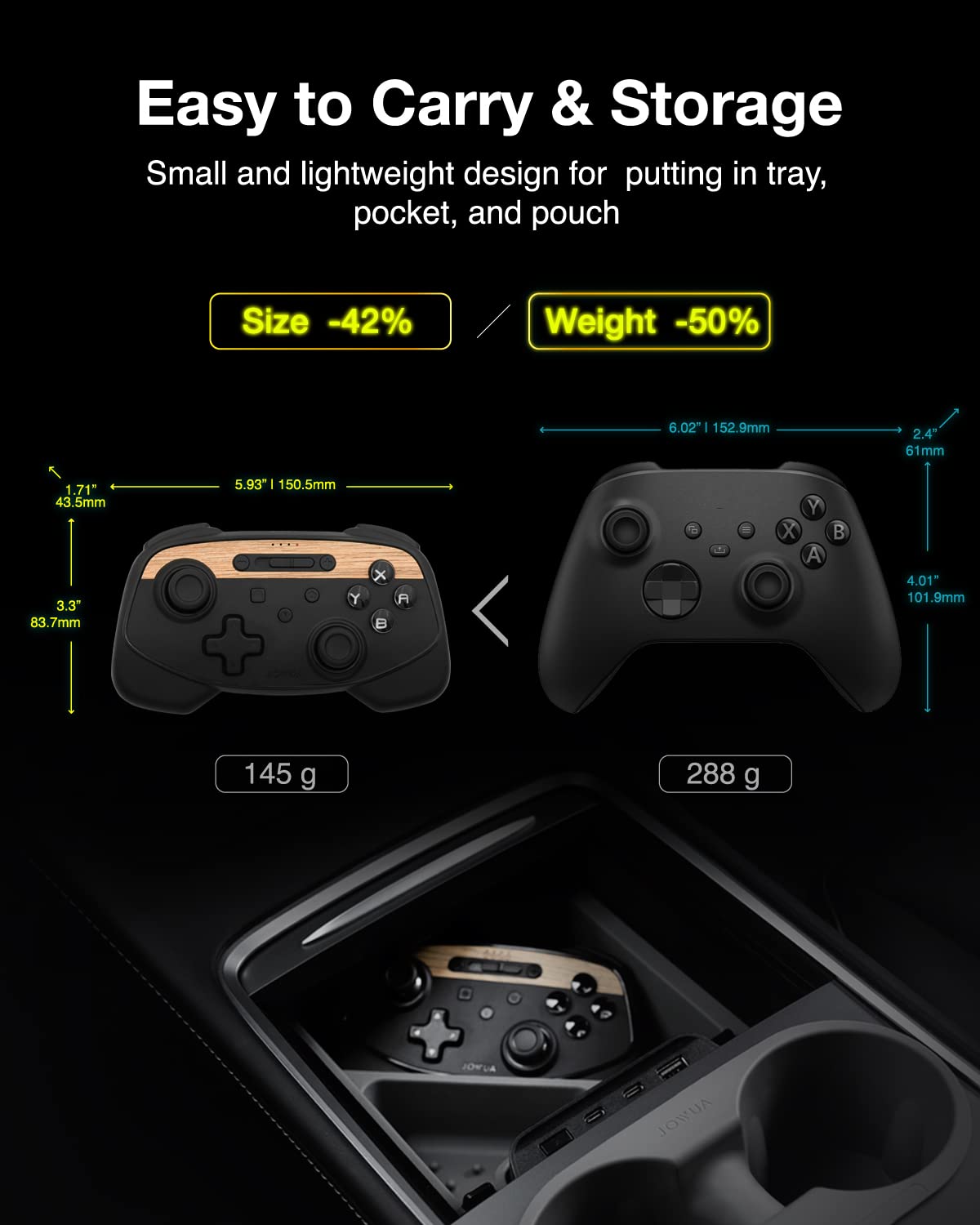 Jowua Multi-Device Wireless Gaming Controller - Compatible with Tesla Model 3/Y/S/X/Cybertruck, Nintendo Switch, PC & Steam | Ergonomic Design for Tesla Gaming | Perfect for Road Trips, Gaming Sessions & Entertainment