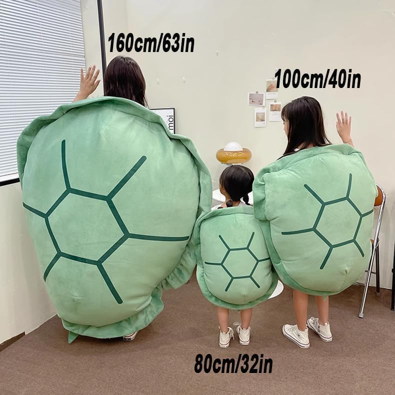 Multifunctional Giant Wearable Turtle Shell Pillow - Funny Removable Costume Pillow for Adults & Kids (Green, 63in/160cm) - Perfect for Cosplay, Halloween Costumes, Lounge Relaxation & Photo Props