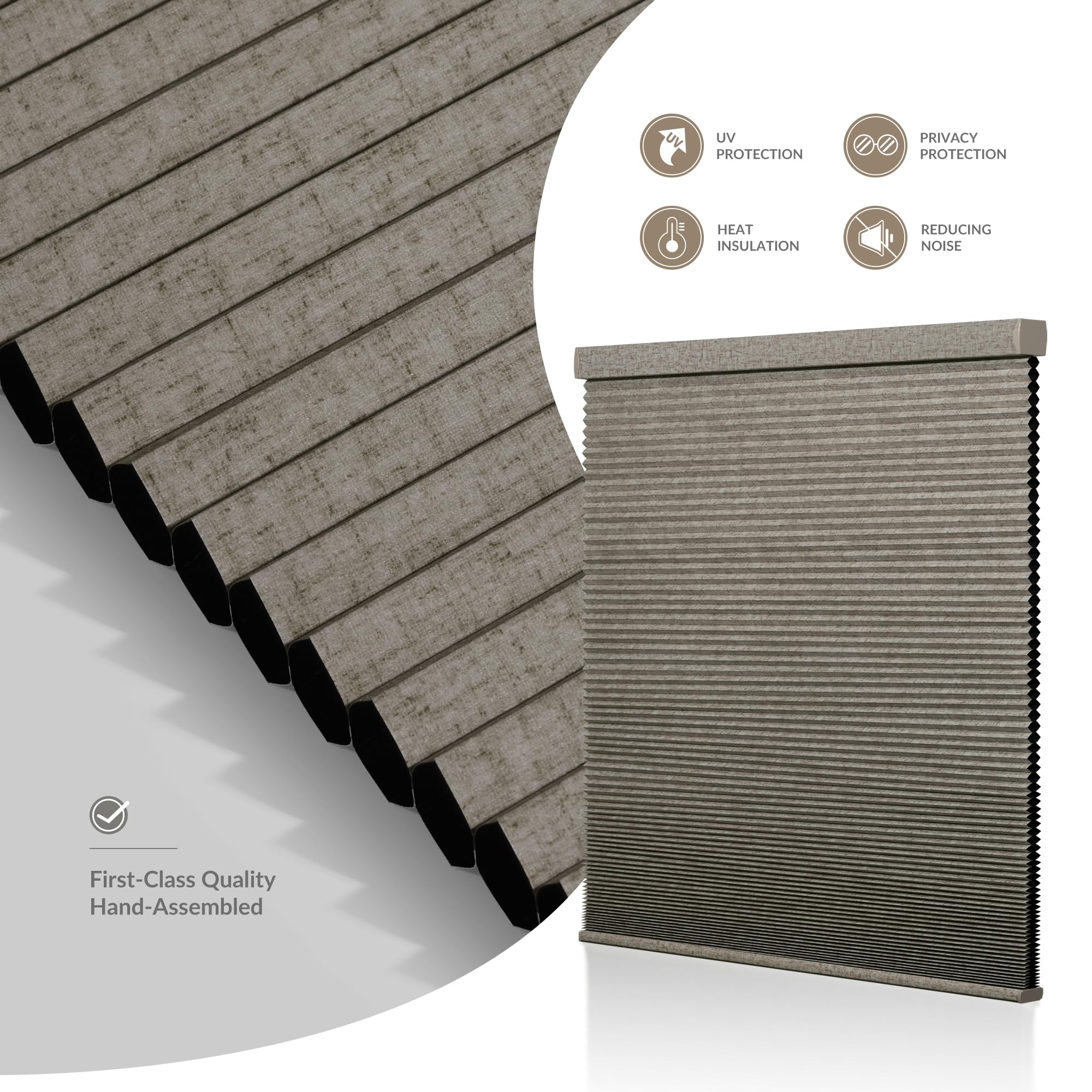 Boolegon Cordless Linen Pattern Honeycomb Shades - Blackout Cellular Blinds for Windows, Thermal Insulated Pull Down Shades for Bedroom & Office Privacy, Dark Beige (57.5