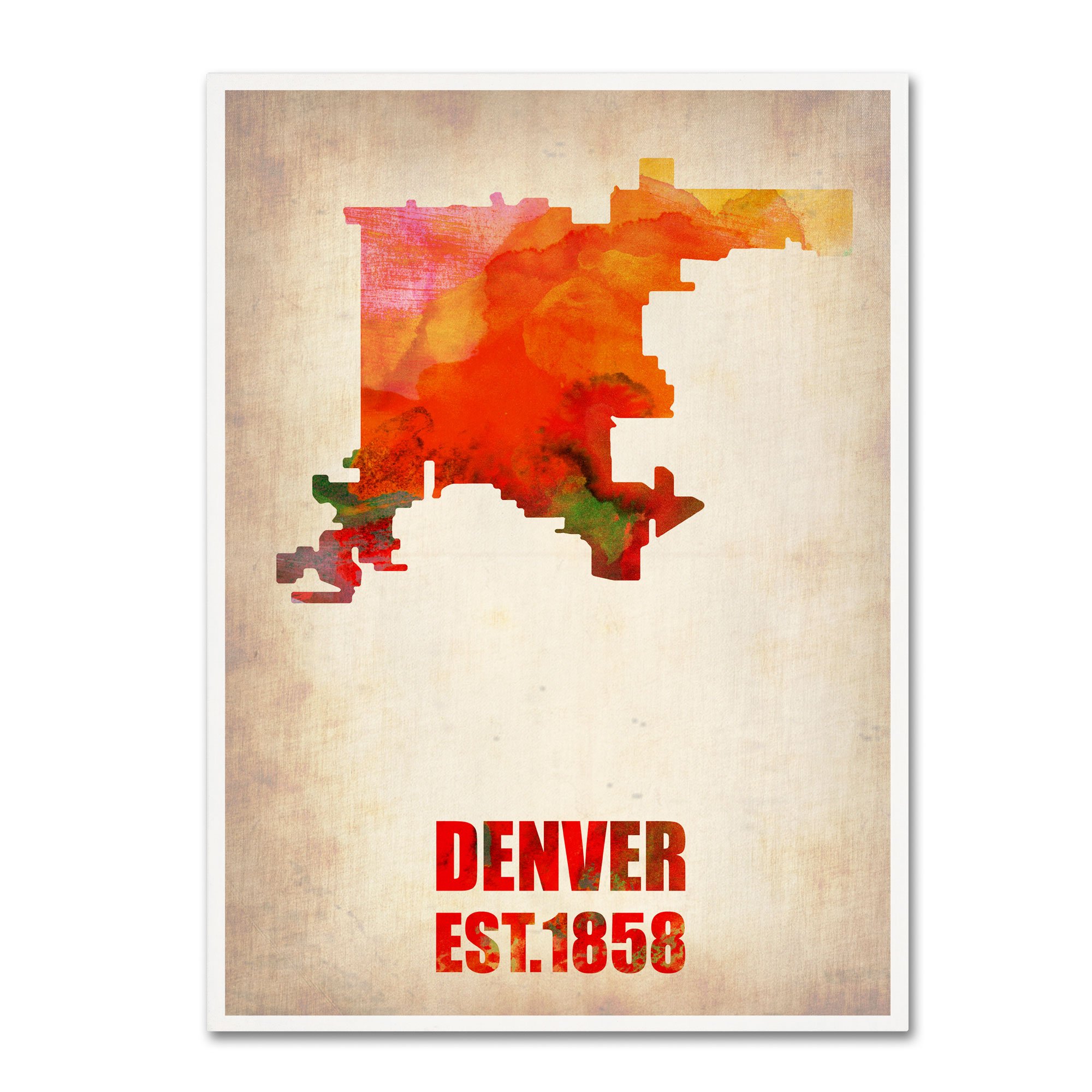 Denver Watercolor Map Wall Art - 14x19 Inch Canvas Print by Naxart - Colorado Home Decor for Living Room, Office & Gift