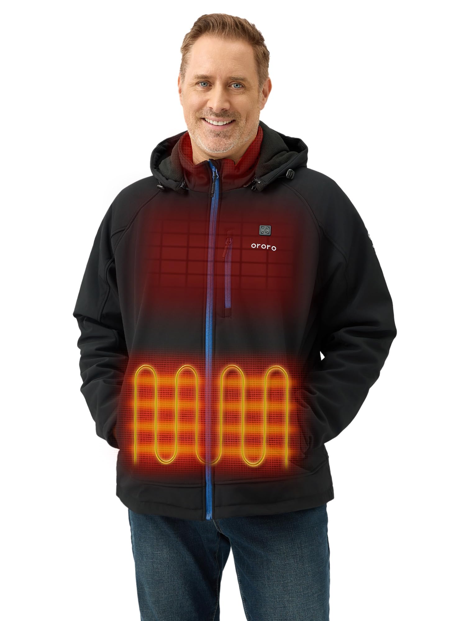 ORORO Men's Heated Jacket with 4 Heat Zones & Rechargeable Battery Pack - Winter Heated Coat for Hiking, Camping, Skiing & Outdoor Activities - Stay Warm in Cold Weather
