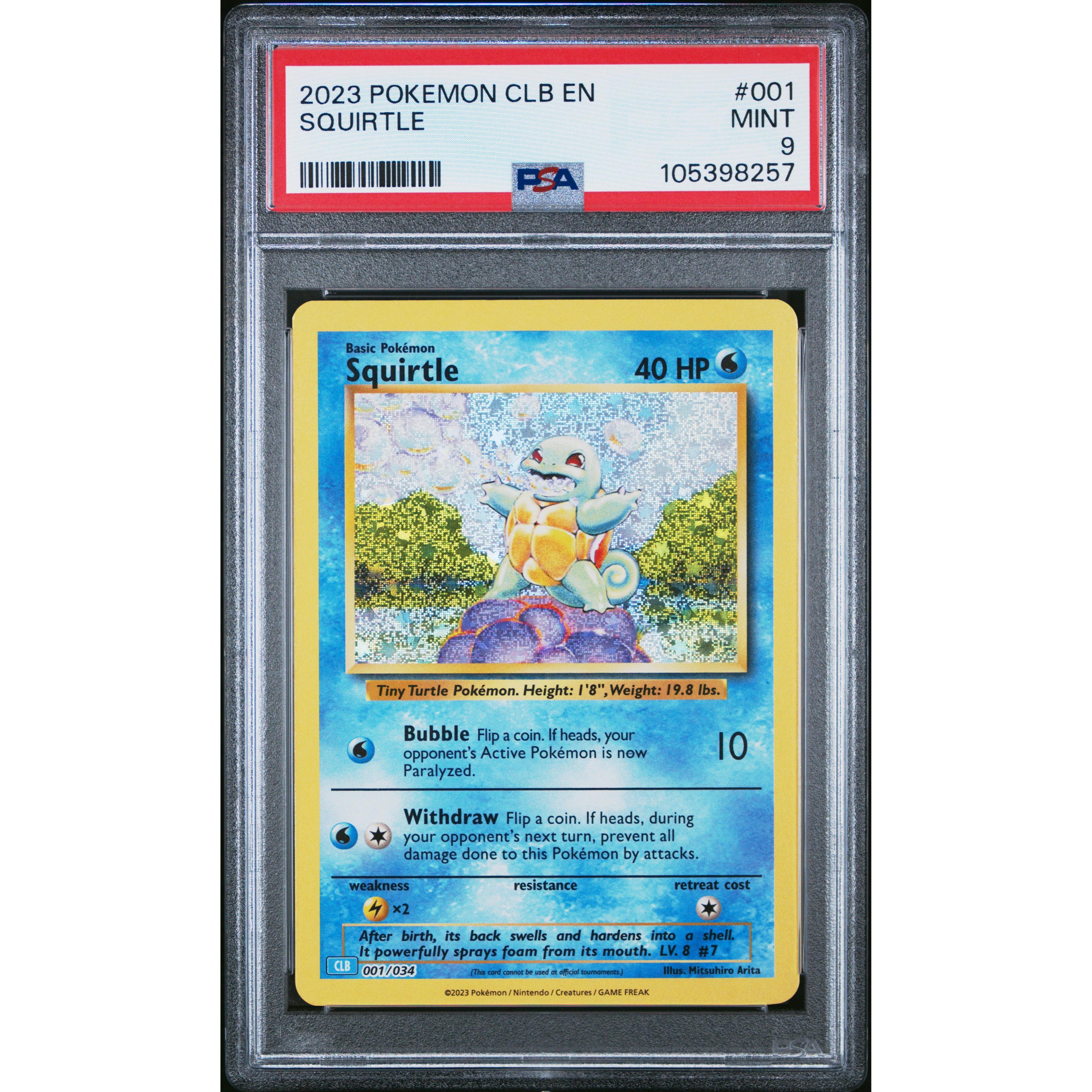 2023 Pokemon Classic Collection Squirtle 001/034 PSA 9 Graded Card - Rare Collectible for Trading Card Game (TCG) Enthusiasts & Pokemon Fans - Perfect for Display, Investment, and Battles