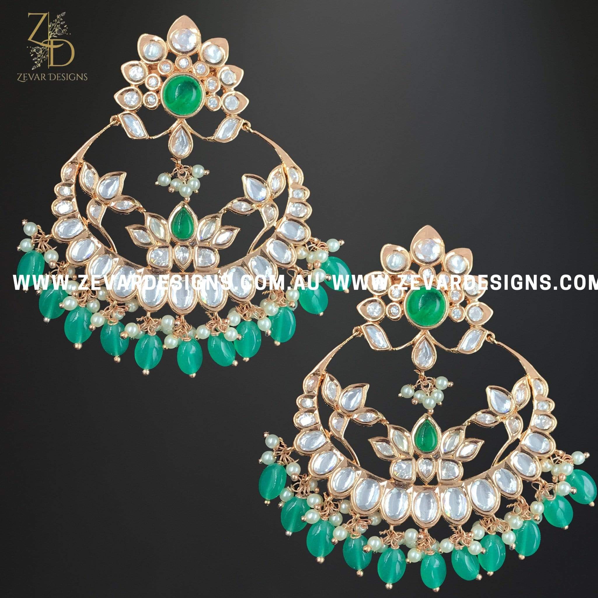 Exquisite Kundan Polki Chandbali Earrings in Rose Gold & Emerald Green for Weddings & Festivals | Traditional Indian Jewelry for Bridal & Party Wear