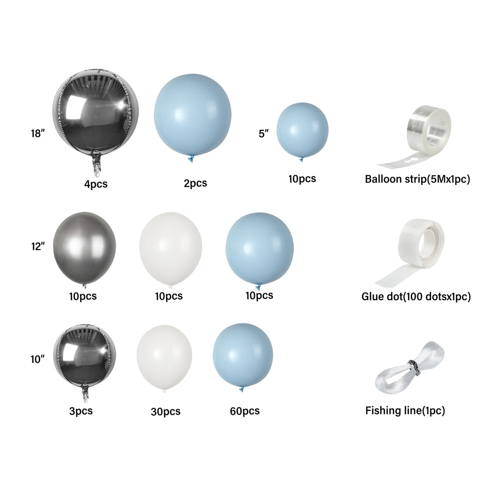 Balloonify Blue White Silver Balloon Arch Garland Kit - 142 Pieces for Party Decorations, Weddings, Birthdays & Events