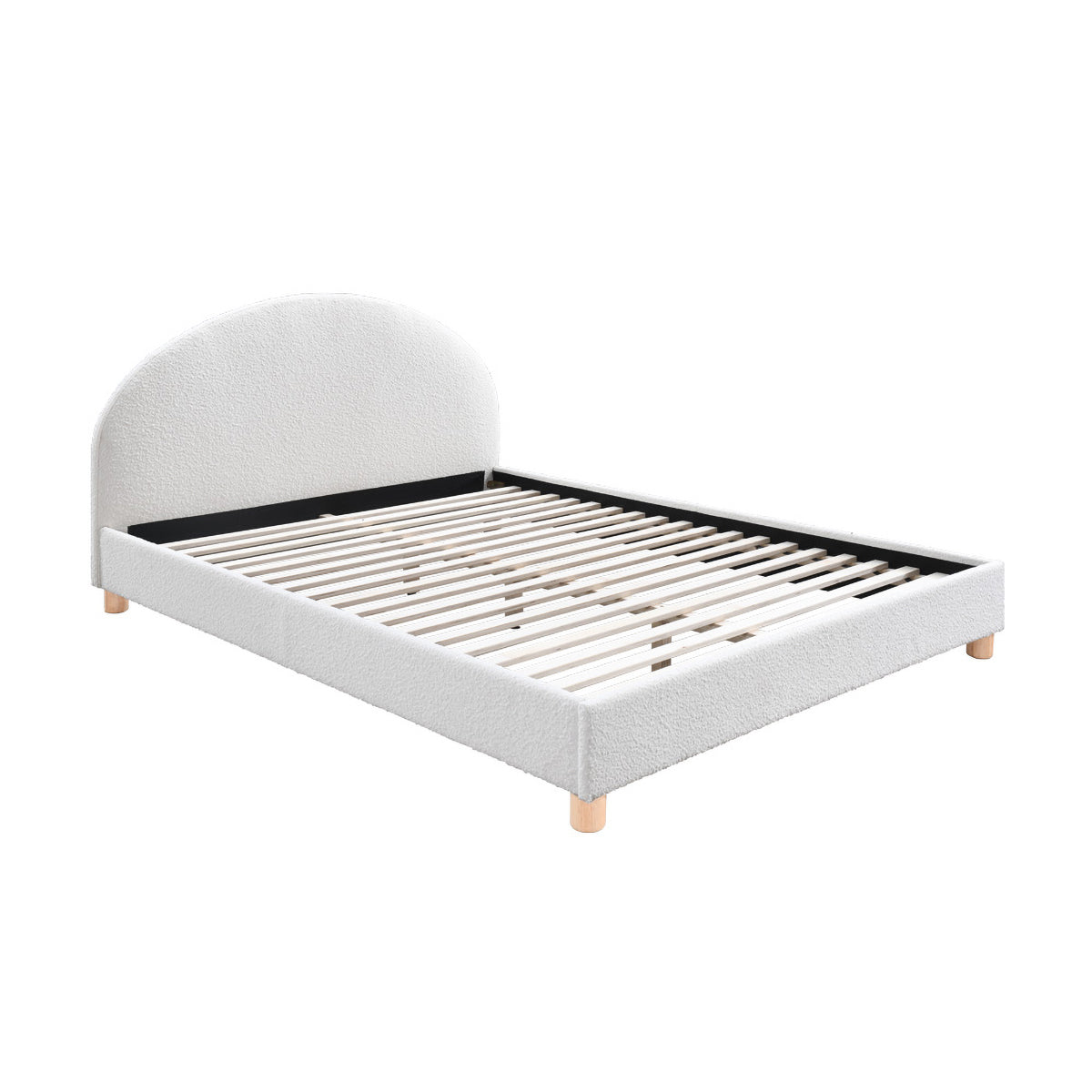 Archie Boucle Double Bed Frame - White Upholstered Platform Bed with Wooden Slats | Perfect for Modern Bedrooms, Guest Rooms & Cozy Master Suites