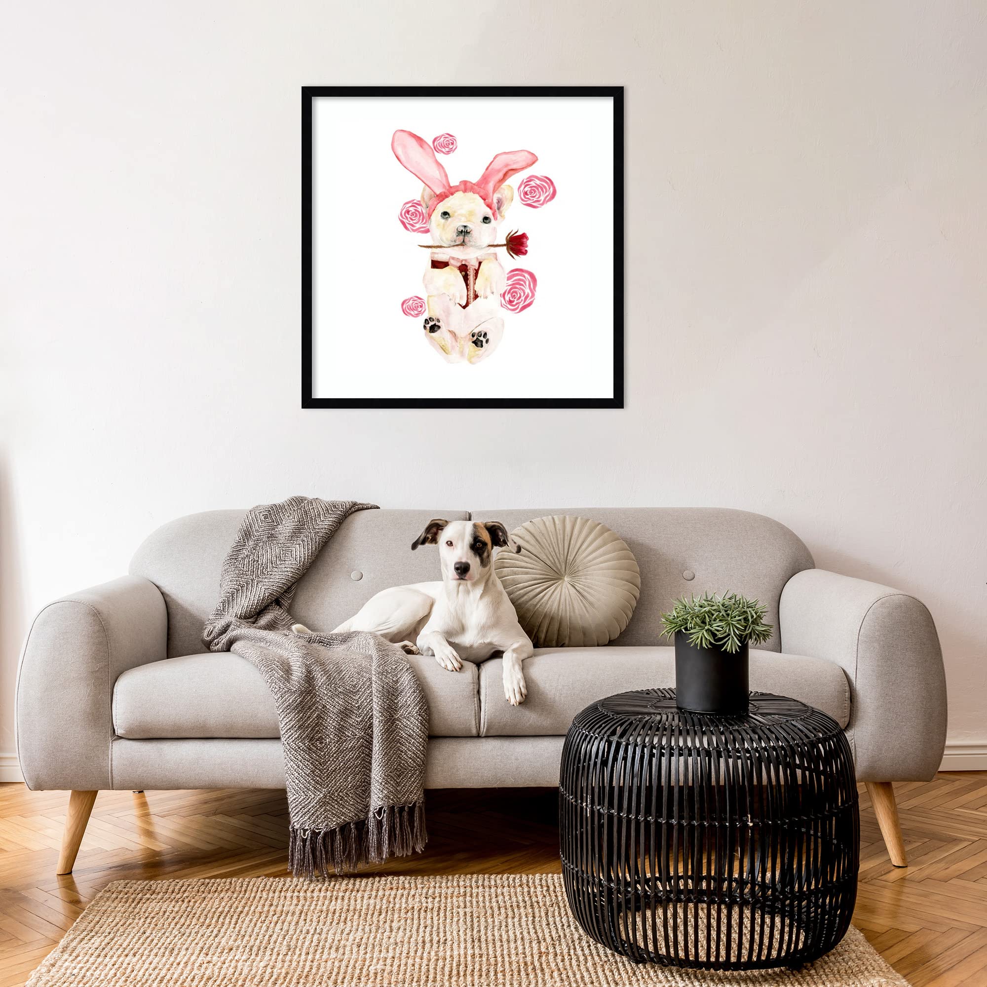 Amanti Art Framed Wall Art Print 25x25 - Valentine Puppy I by Melissa Wang, Animal Wall Decor, Whimsical Home Decor, Medium Poster Painting for Living Room, Bedroom, Bathroom, Kitchen & Office - Perfect for Valentine's Day Gifts, Pet Lover Presents & Nursery Decor