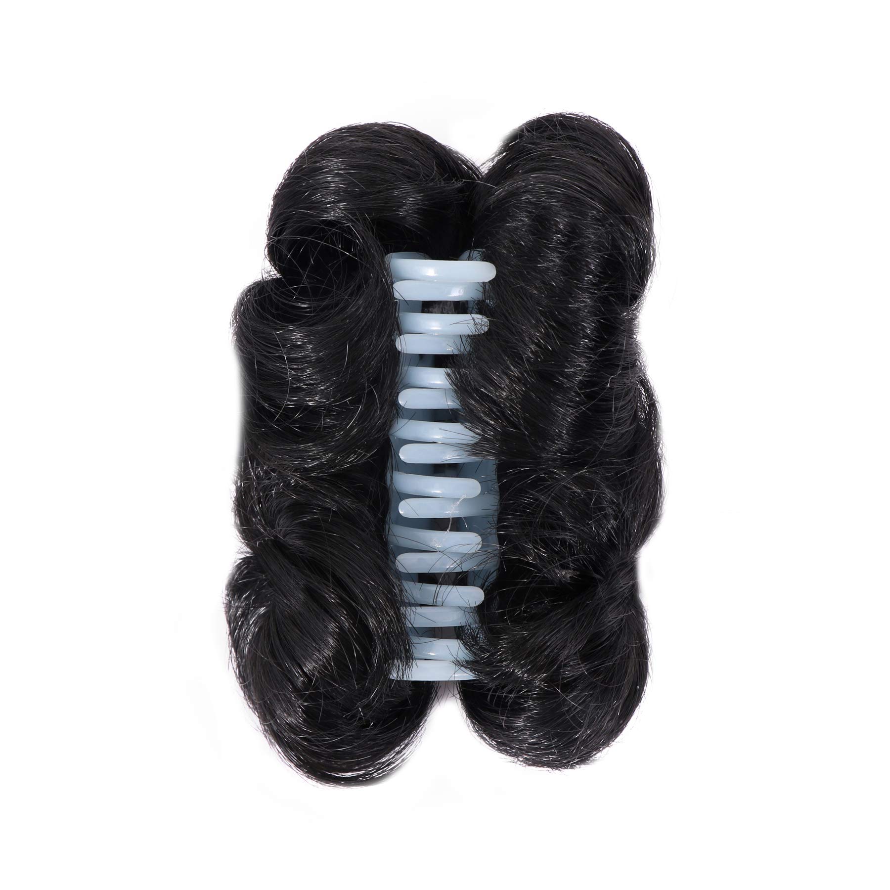 NAVMAV Claw Clip for Messy Bun - Wavy Curly Hair Clip for Ponytail & Updo - Hair Extensions for Women (Black, 13