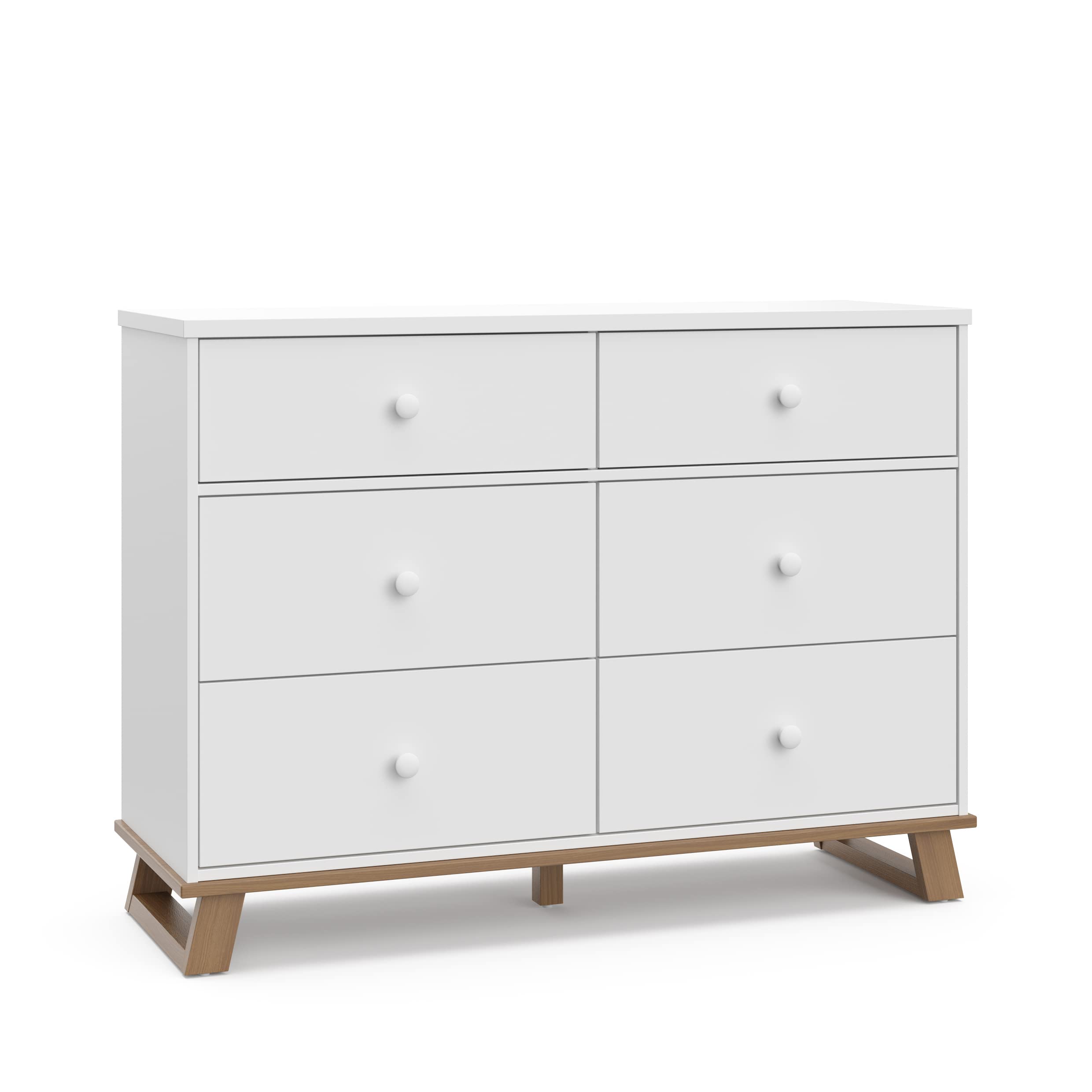 Storkcraft Modern 6-Drawer Double Dresser in White & Vintage Driftwood - GREENGUARD Gold Certified Nursery Dresser, Kids Bedroom Storage Organizer - Perfect for Baby Rooms, Toddler Bedrooms & Children's Closet Organization