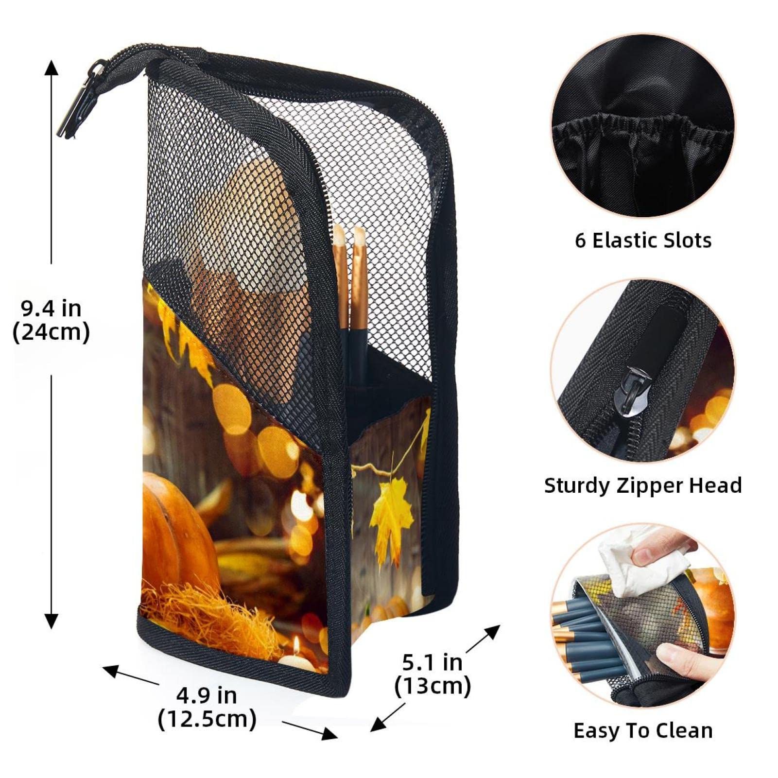 12-Piece Makeup Brush Organizer Bag with Portable Holder Case - Thanksgiving Pumpkins & Maple Leaves Design - Perfect for Travel, Home Vanity, and Professional Makeup Artists