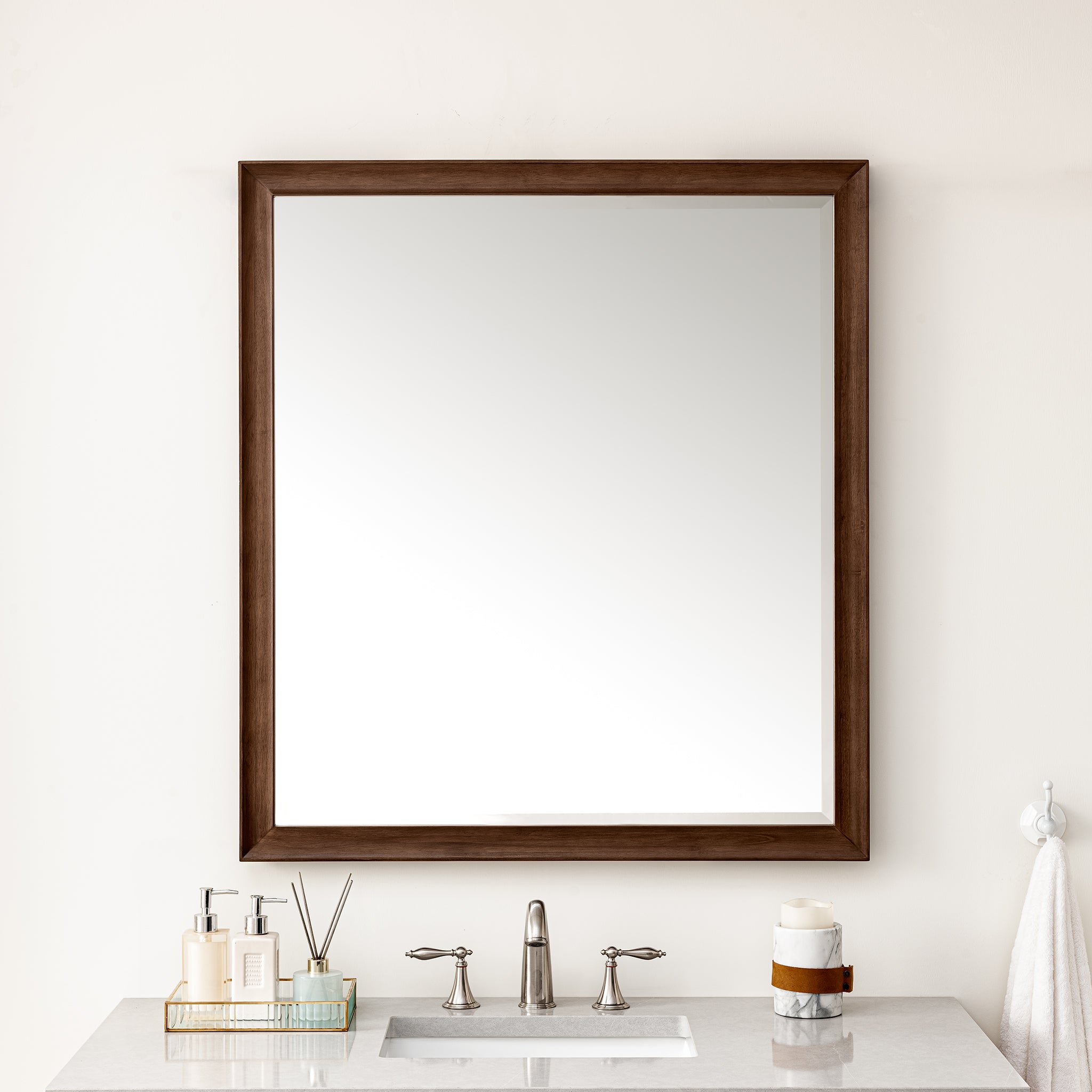 Glenbrooke 36-Inch Mid Century Modern Walnut Wood Wall Mirror - Perfect for Living Room, Bedroom & Entryway Decor