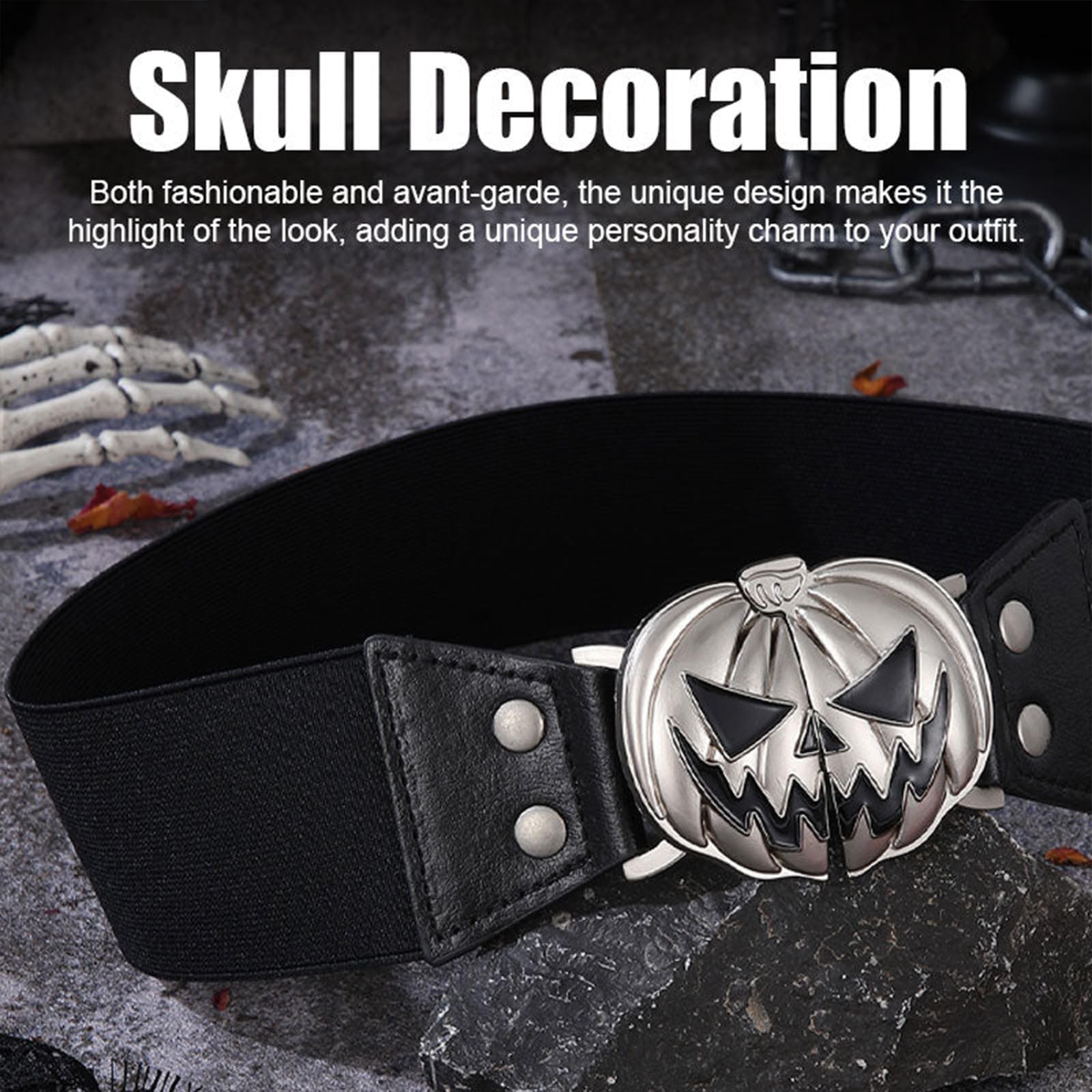 Halloween Pumpkin Head Alloy Buckle Belt - Spooky Stretchy Waistband for Women's Costume | Perfect for Halloween Parties, Cosplay & Themed Events