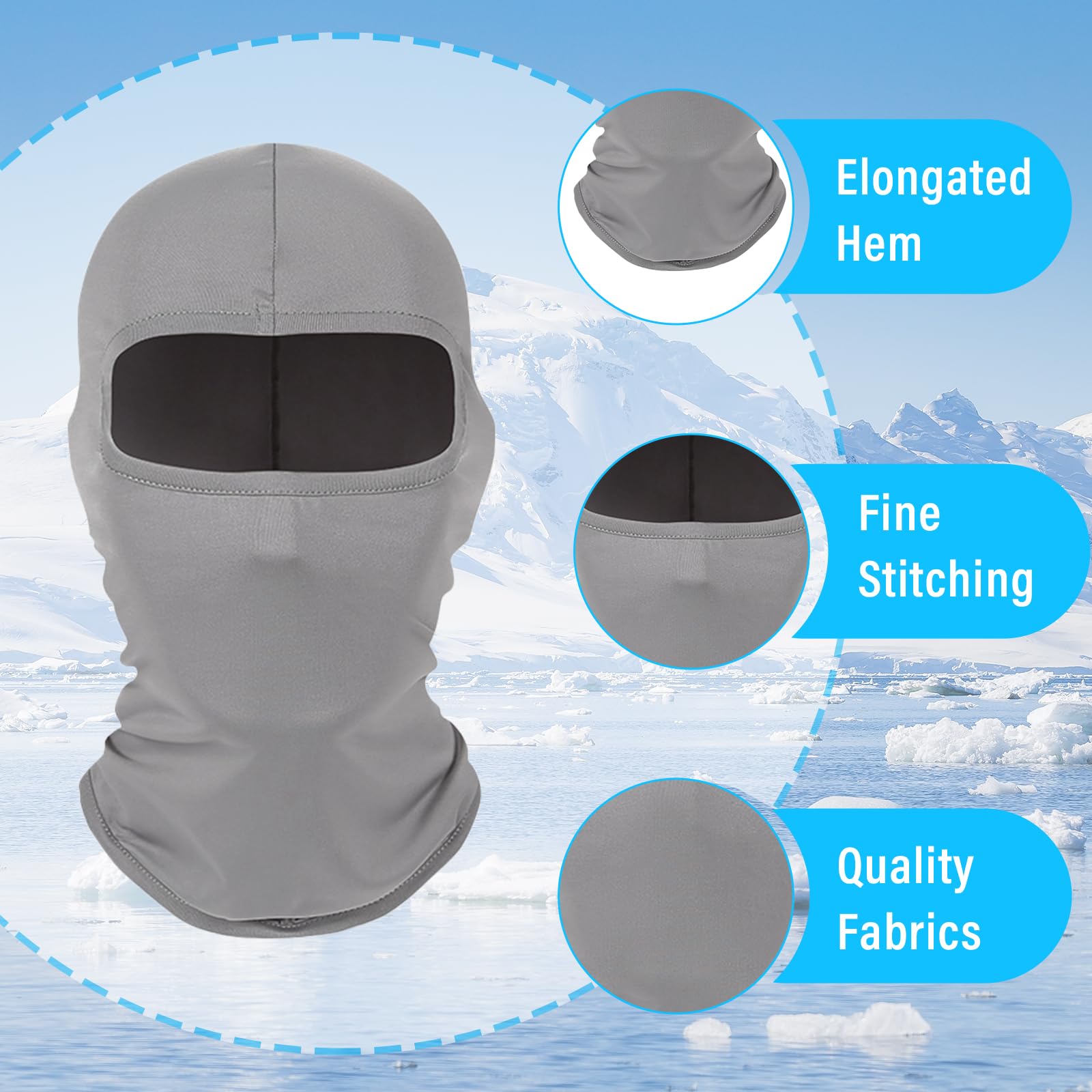 Kewucn Balaclava Ski Mask Full Face - UV & Wind Protection, Breathable & Lightweight for Summer Hot Weather - Cycling, Motorcycle, Outdoor Sports for Men & Women (Light Grey) - Perfect for Skiing, Hiking, Running & Winter Activities