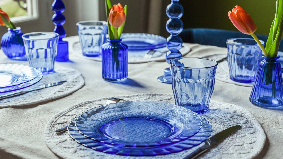 Duralex Le Picardie® Marine Blue Salad & Dessert Glass Plate Set of 8 - Elegant Tableware for Dining, Entertaining & Everyday Use