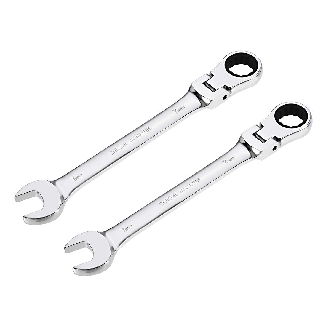 uxcell 2-Piece 7mm Flex-Head Ratcheting Combination Wrench Set - Metric 72-Tooth 12-Point Ratchet Box End Spanner Tools - Chrome Vanadium Steel (Cr-V) - Ideal for Automotive Repair, Plumbing, and DIY Projects